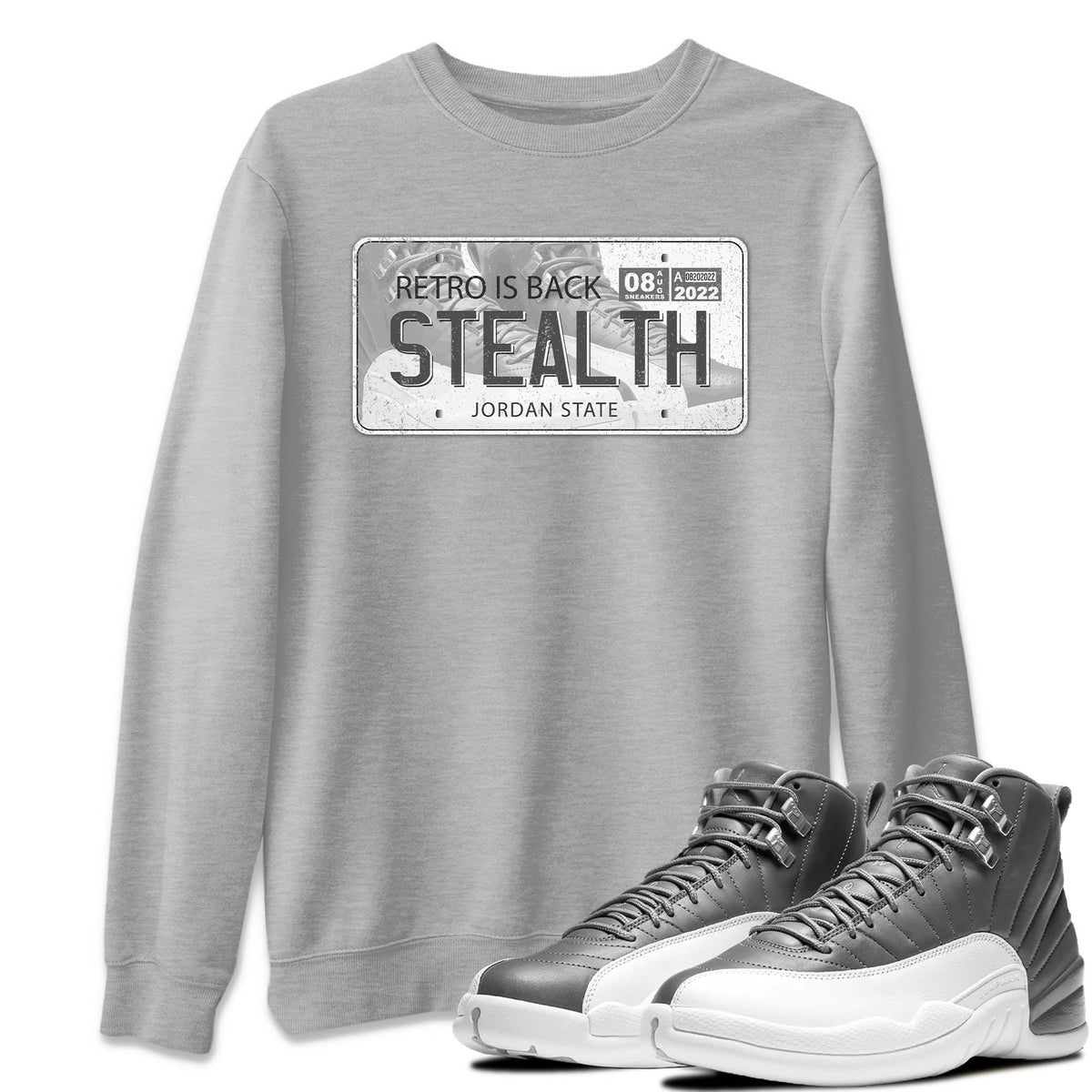 Jordan 12 Stealth Sneaker Matching T-Shirt Jordan Plate Sneaker Tees Jordan 12 Stealth Sneaker Release Tees Crew Neck Tees