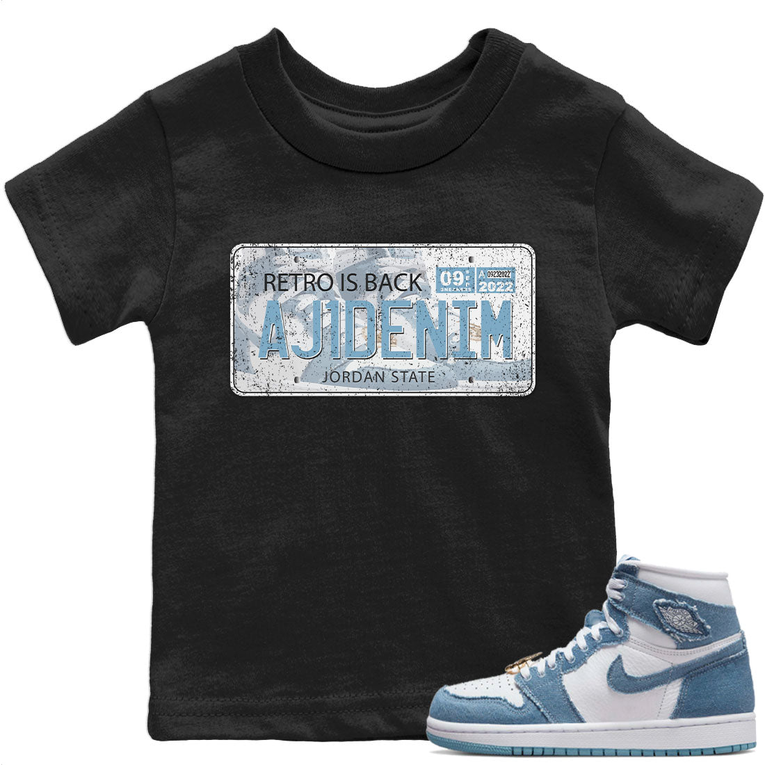 Jordan 1 Denim Sneaker Matching T-Shirt Jordan Plate Sneaker Tees Jordan 1 Denim Sneaker Release Tees Kids Shirts
