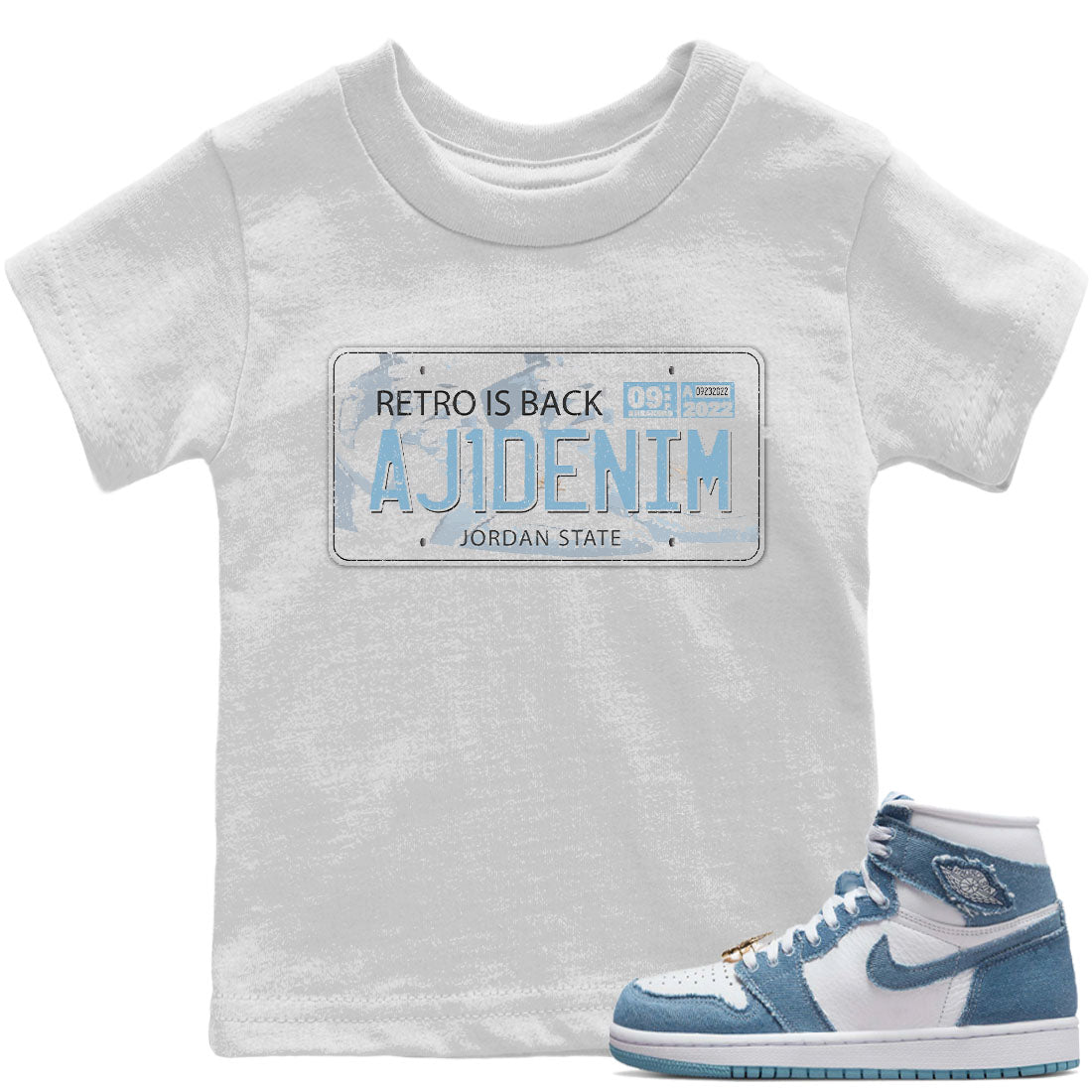Jordan 1 Denim Sneaker Matching T-Shirt Jordan Plate Sneaker Tees Jordan 1 Denim Sneaker Release Tees Kids Shirts