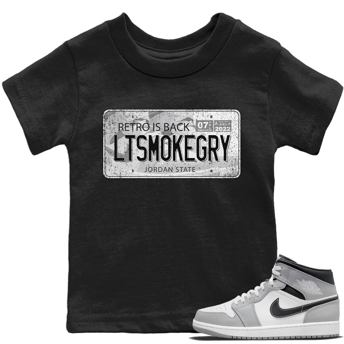 Jordan 1 Light Smoke Grey Sneaker Matching T-Shirt Jordan Plate Sneaker Tees Jordan 1 Light Smoke Grey Sneaker Release Tees Kids Shirts