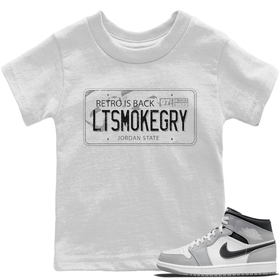 Jordan 1 Light Smoke Grey Sneaker Matching T-Shirt Jordan Plate Sneaker Tees Jordan 1 Light Smoke Grey Sneaker Release Tees Kids Shirts