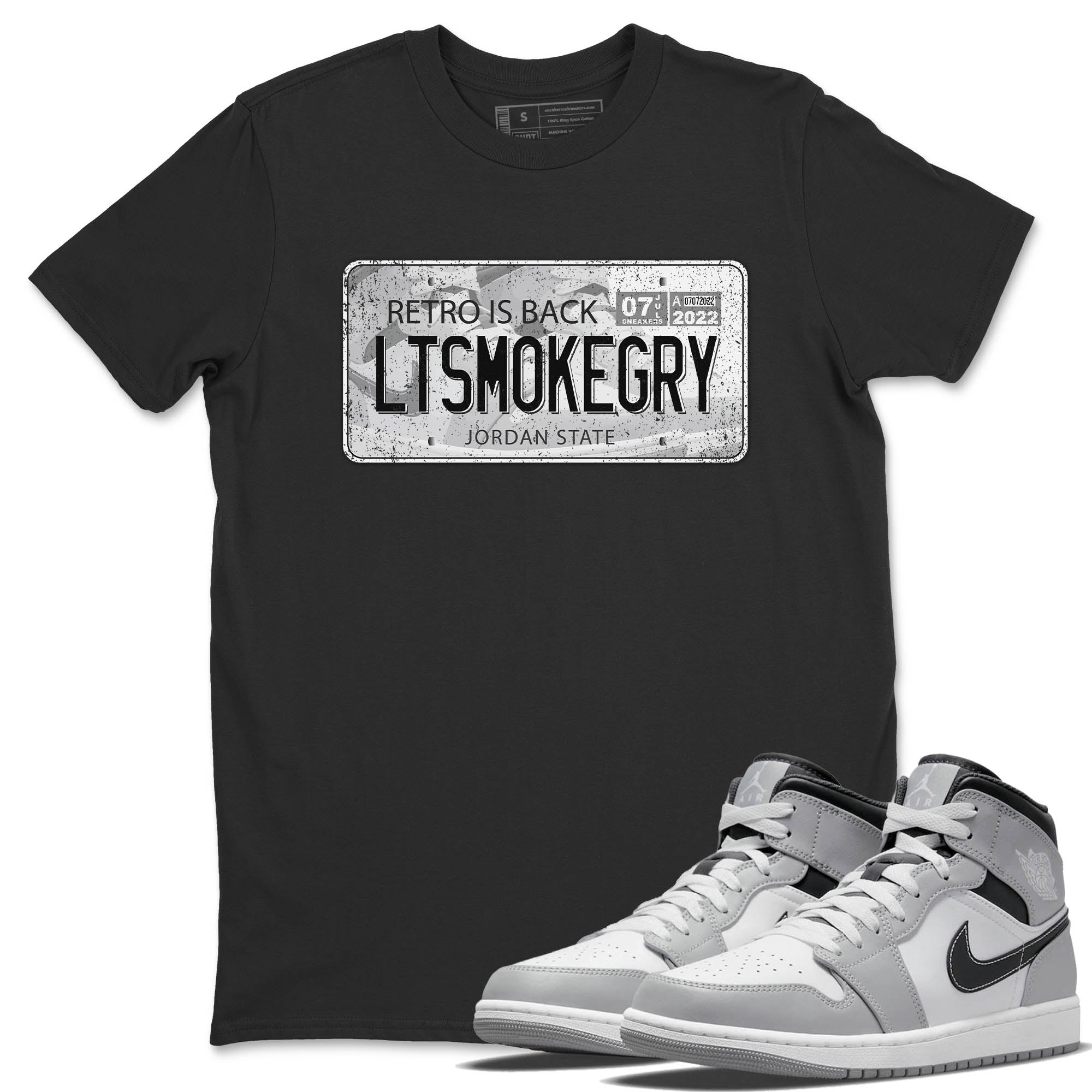 Jordan 1 Light Smoke Grey Sneaker Matching T-Shirt Jordan Plate Sneaker Tees Jordan 1 Light Smoke Grey Sneaker Release Tees Crew Neck Tees