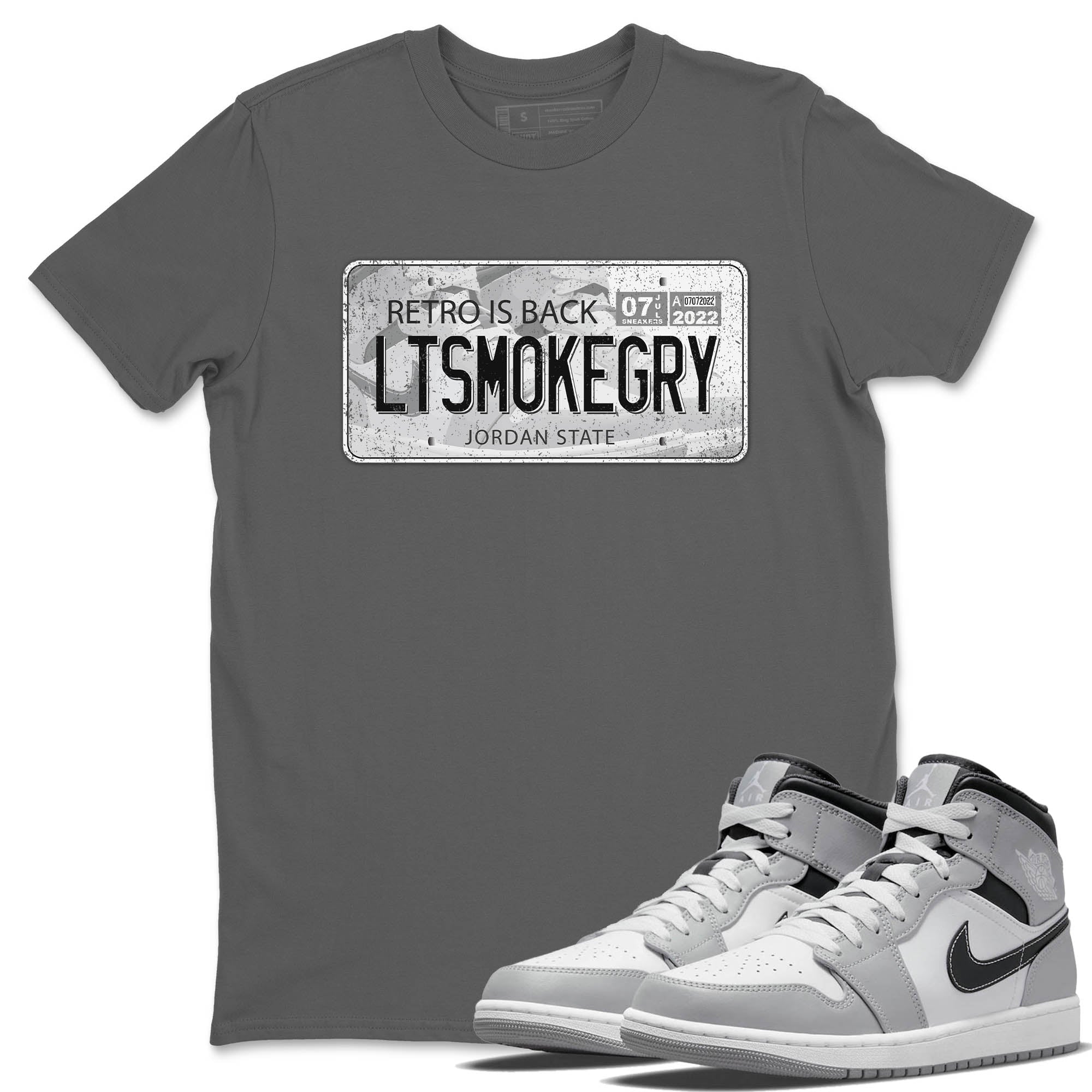 Jordan 1 Light Smoke Grey Sneaker Matching T-Shirt Jordan Plate Sneaker Tees Jordan 1 Light Smoke Grey Sneaker Release Tees Crew Neck Tees