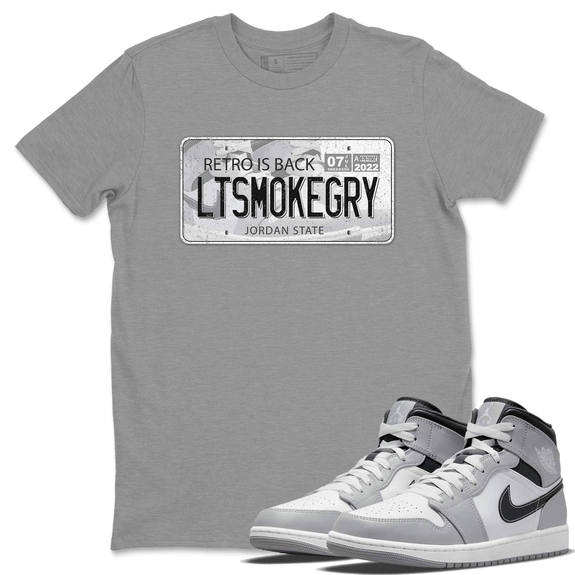 Jordan 1 Light Smoke Grey Sneaker Matching T-Shirt Jordan Plate Sneaker Tees Jordan 1 Light Smoke Grey Sneaker Release Tees Crew Neck Tees