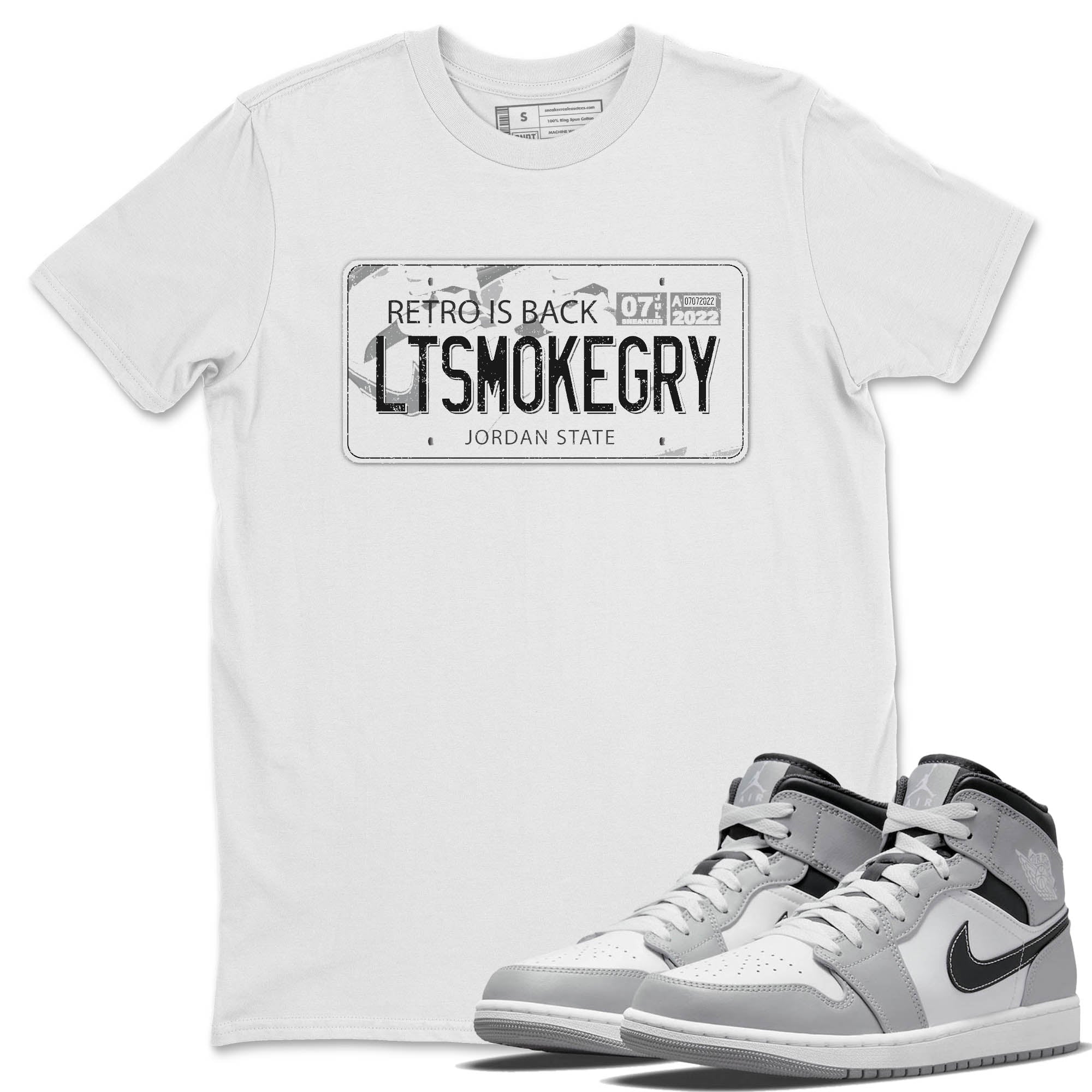 Jordan 1 Light Smoke Grey Sneaker Matching T-Shirt Jordan Plate Sneaker Tees Jordan 1 Light Smoke Grey Sneaker Release Tees Crew Neck Tees