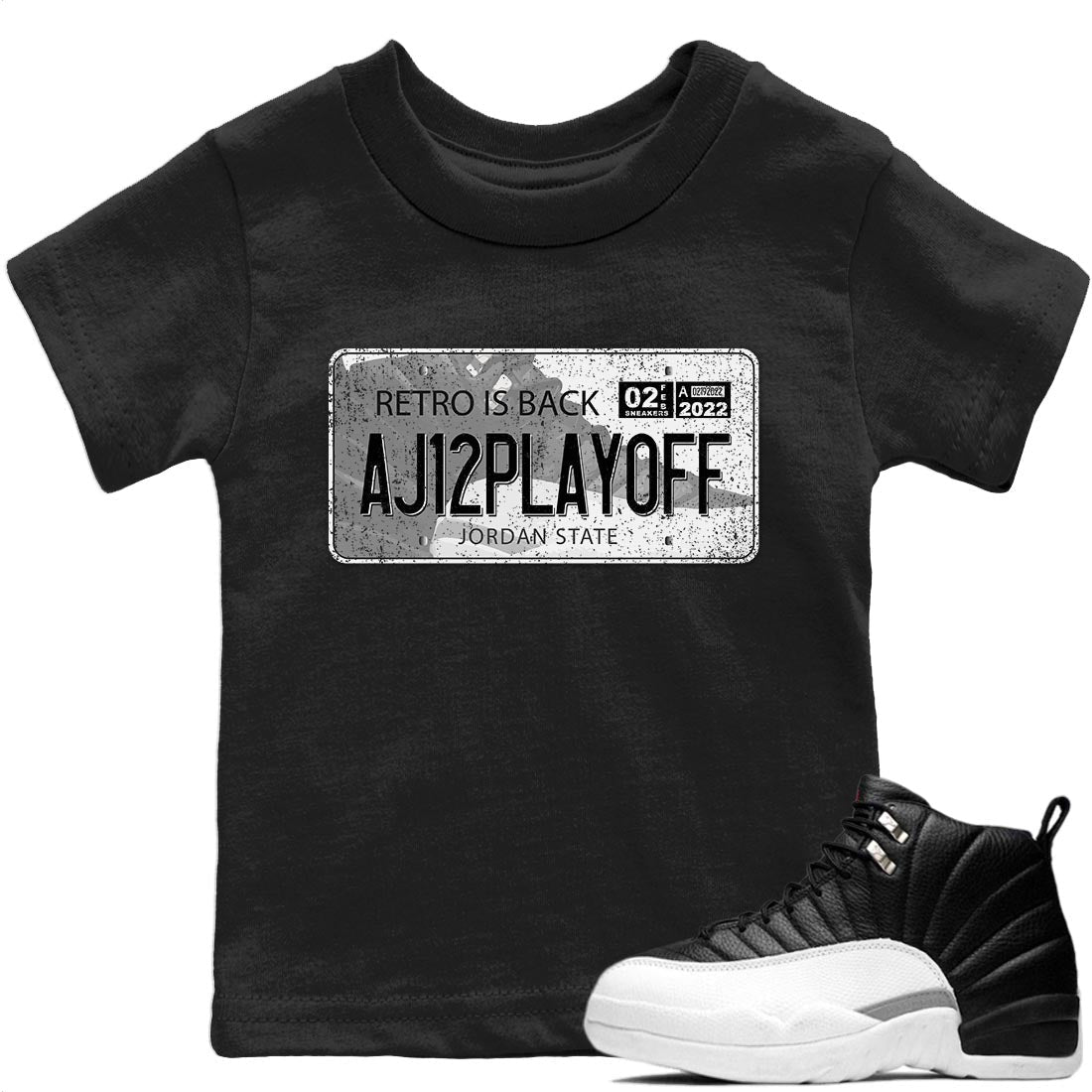 Jordan 12 Playoffs Sneaker Matching T-Shirt Jordan Plate Sneaker Tees Jordan 12 Playoffs Sneaker Release Tees Kids Shirts