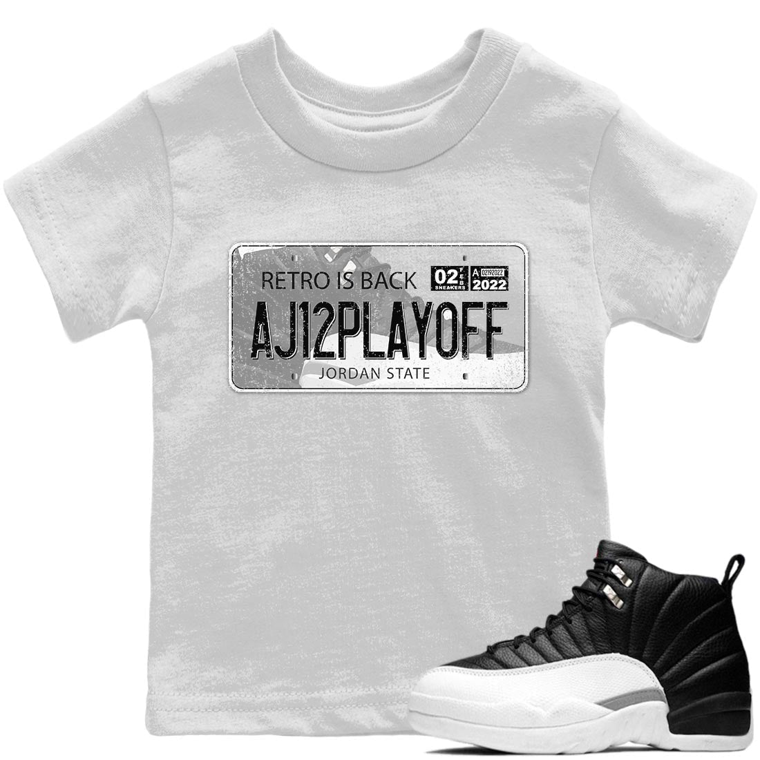 Jordan 12 Playoffs Sneaker Matching T-Shirt Jordan Plate Sneaker Tees Jordan 12 Playoffs Sneaker Release Tees Kids Shirts
