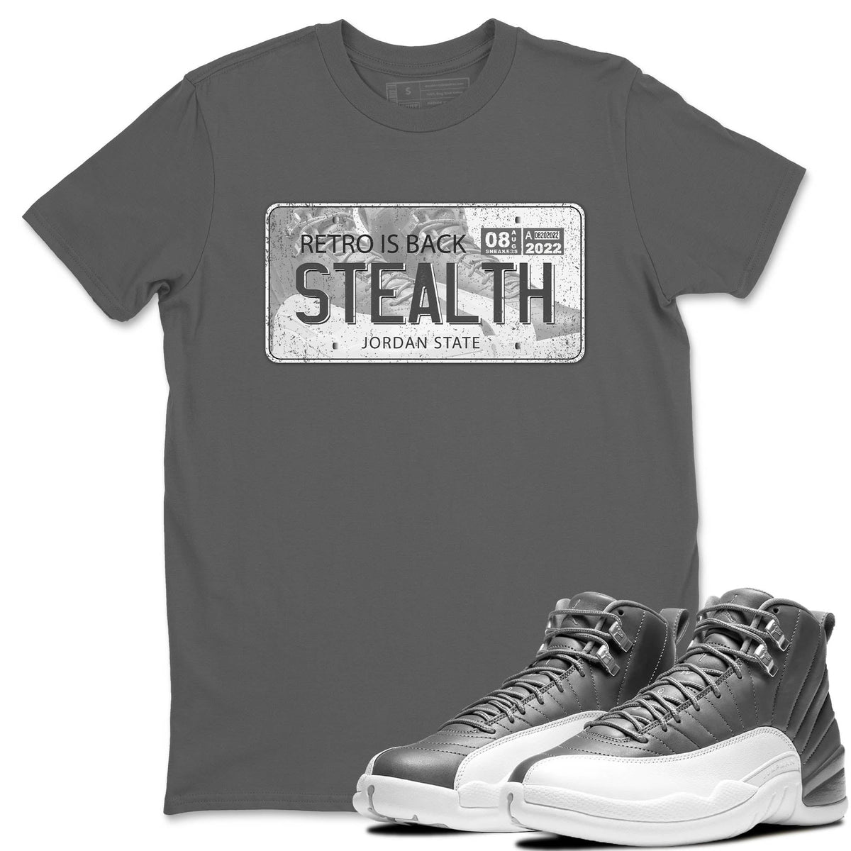 Jordan 12 Stealth Sneaker Matching T-Shirt Jordan Plate Sneaker Tees Jordan 12 Stealth Sneaker Release Tees Crew Neck Tees