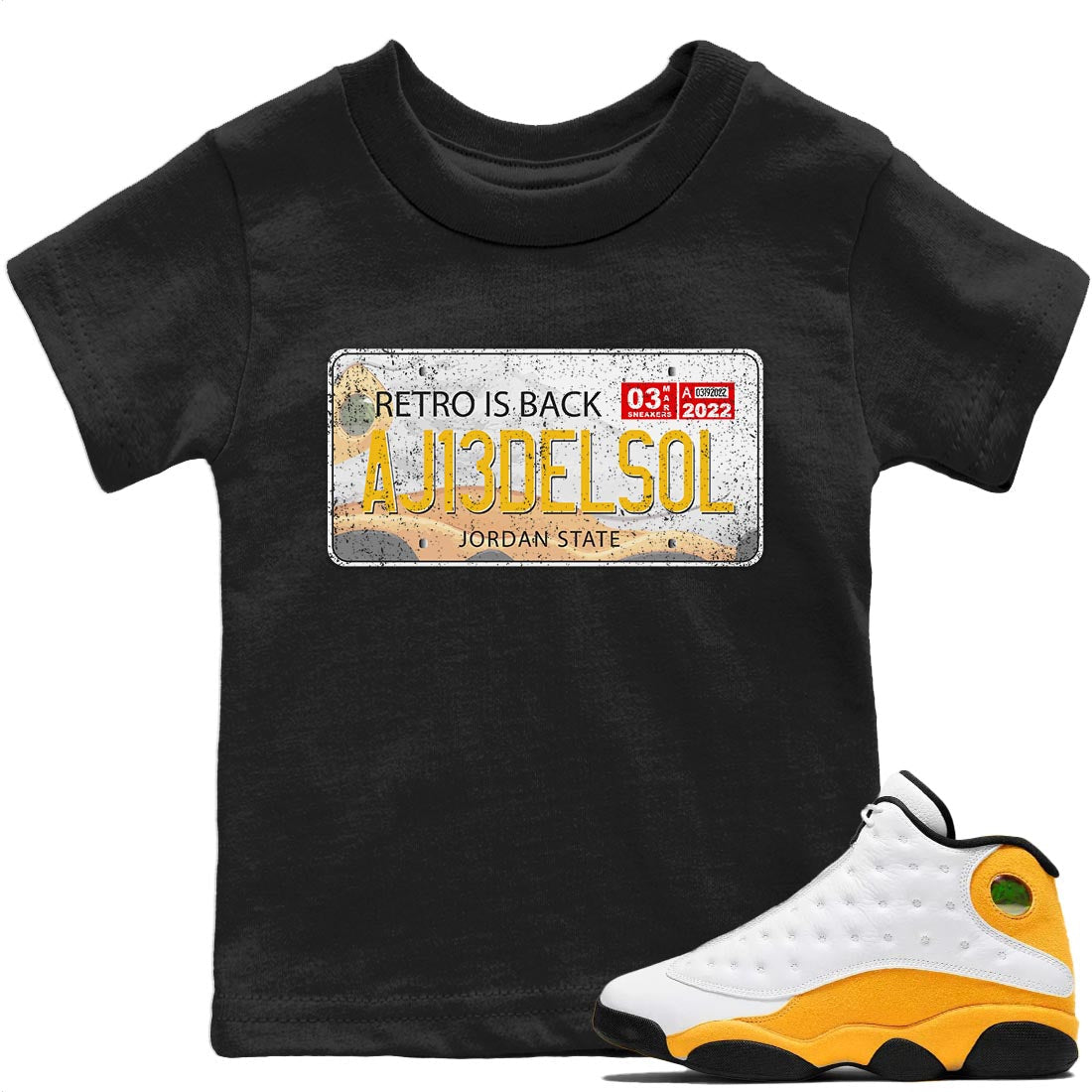 Jordan 13 Del Sol Sneaker Matching T-Shirt Jordan Plate Sneaker Tees Jordan 13 Del Sol Sneaker Release Tees Kids Shirts