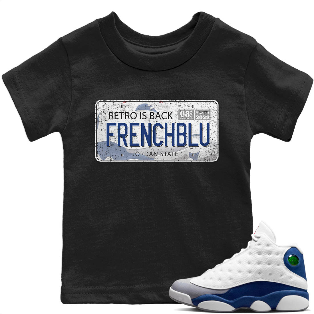 Jordan 13 French Blue Sneaker Matching T-Shirt Jordan Plate Sneaker Tees Jordan 13 French Blue Sneaker Release Tees Kids Shirts