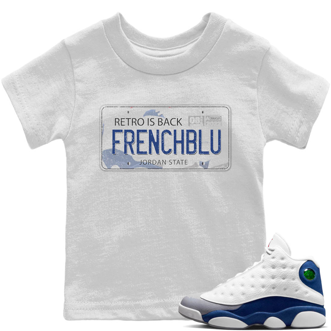 Jordan 13 French Blue Sneaker Matching T-Shirt Jordan Plate Sneaker Tees Jordan 13 French Blue Sneaker Release Tees Kids Shirts