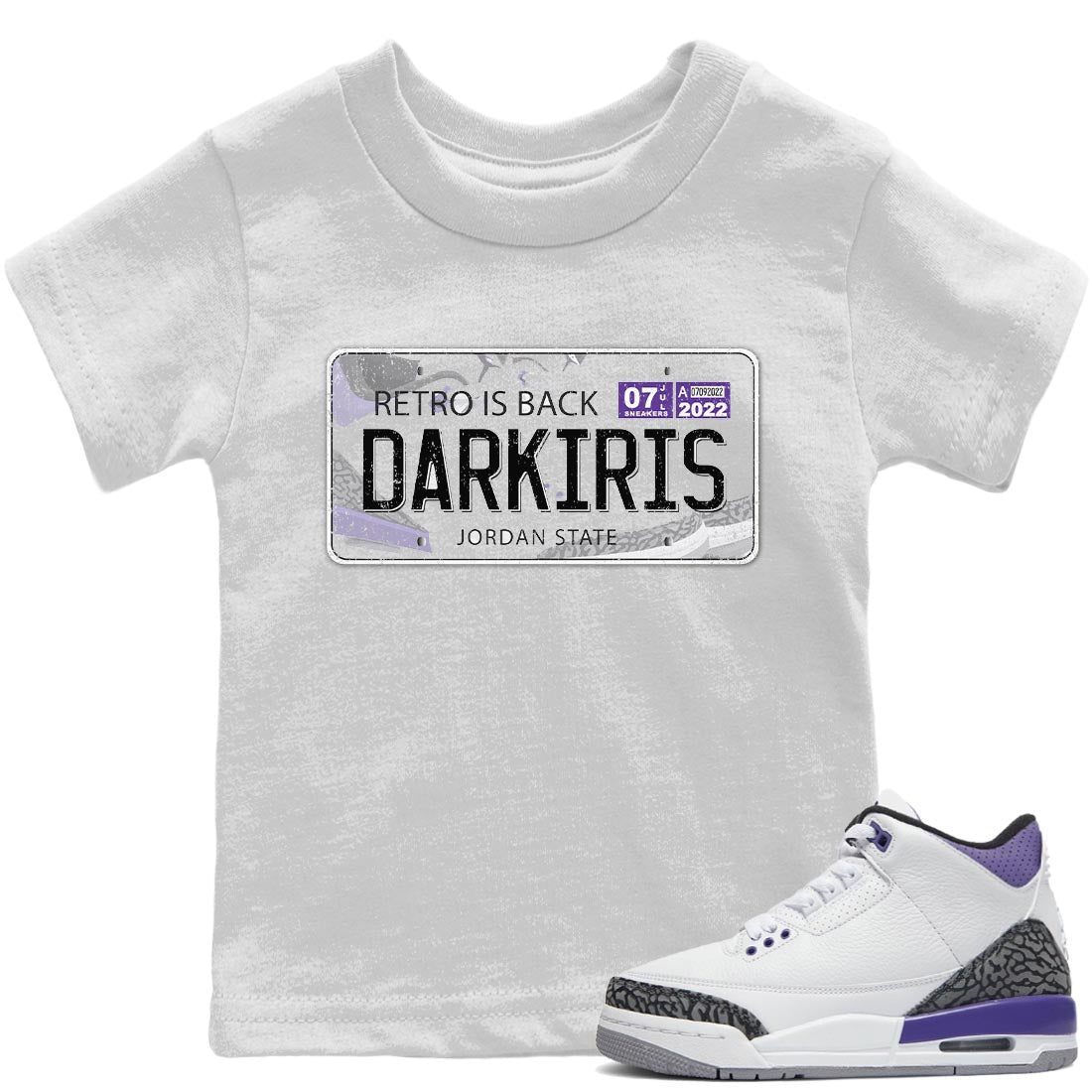 Jordan 3 Dark Iris Sneaker Matching T-Shirt Jordan Plate Sneaker Tees Jordan 3 Dark Iris Sneaker Release Tees Kids Shirts