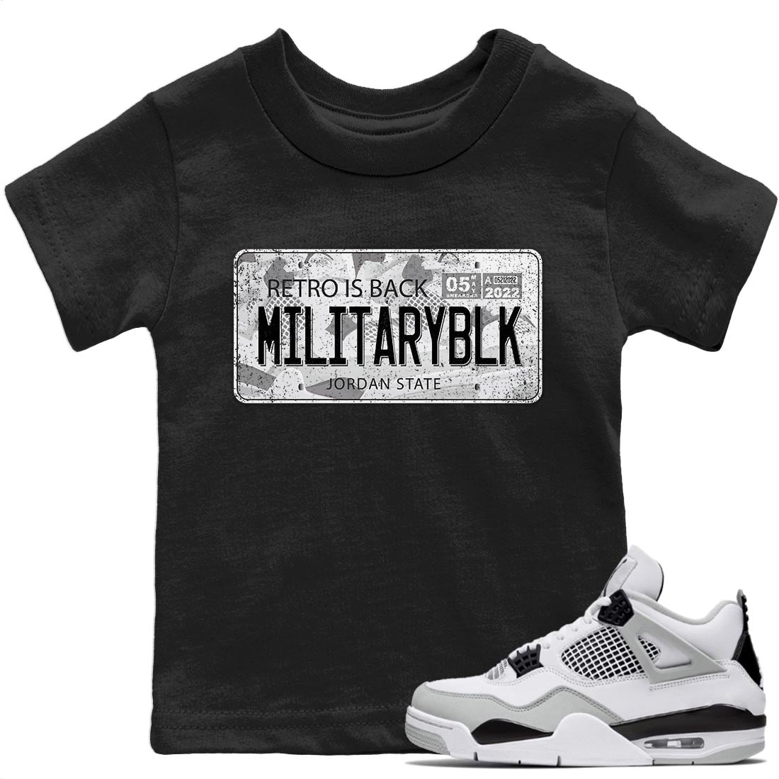 Jordan 4 Military Black Sneaker Matching T-Shirt Jordan Plate Sneaker Tees Jordan 4 Military Black Sneaker Release Tees Kids Shirts