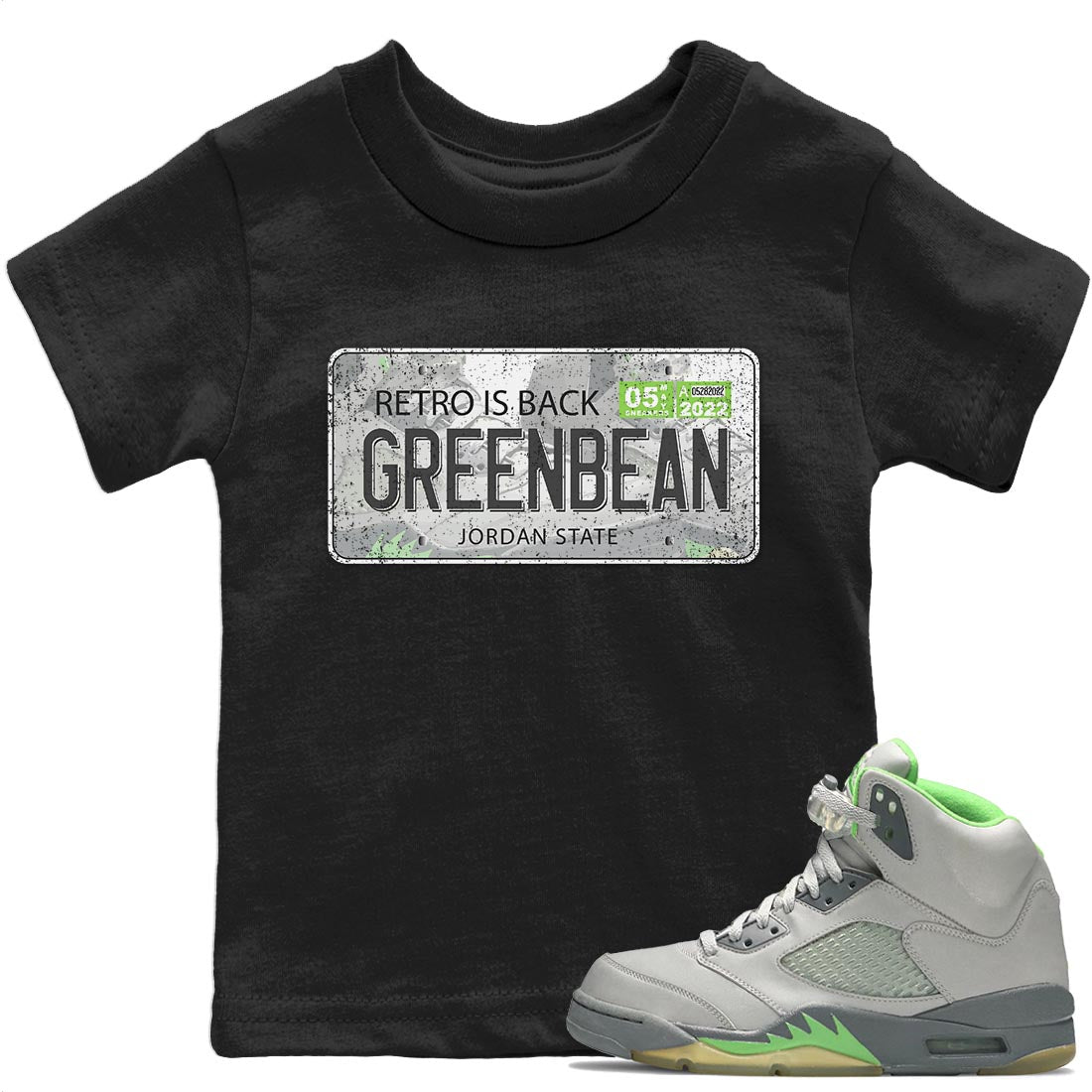 Jordan 5 Green Bean Sneaker Matching T-Shirt Jordan Plate Sneaker Tees Jordan 5 Green Bean Sneaker Release Tees Kids Shirts