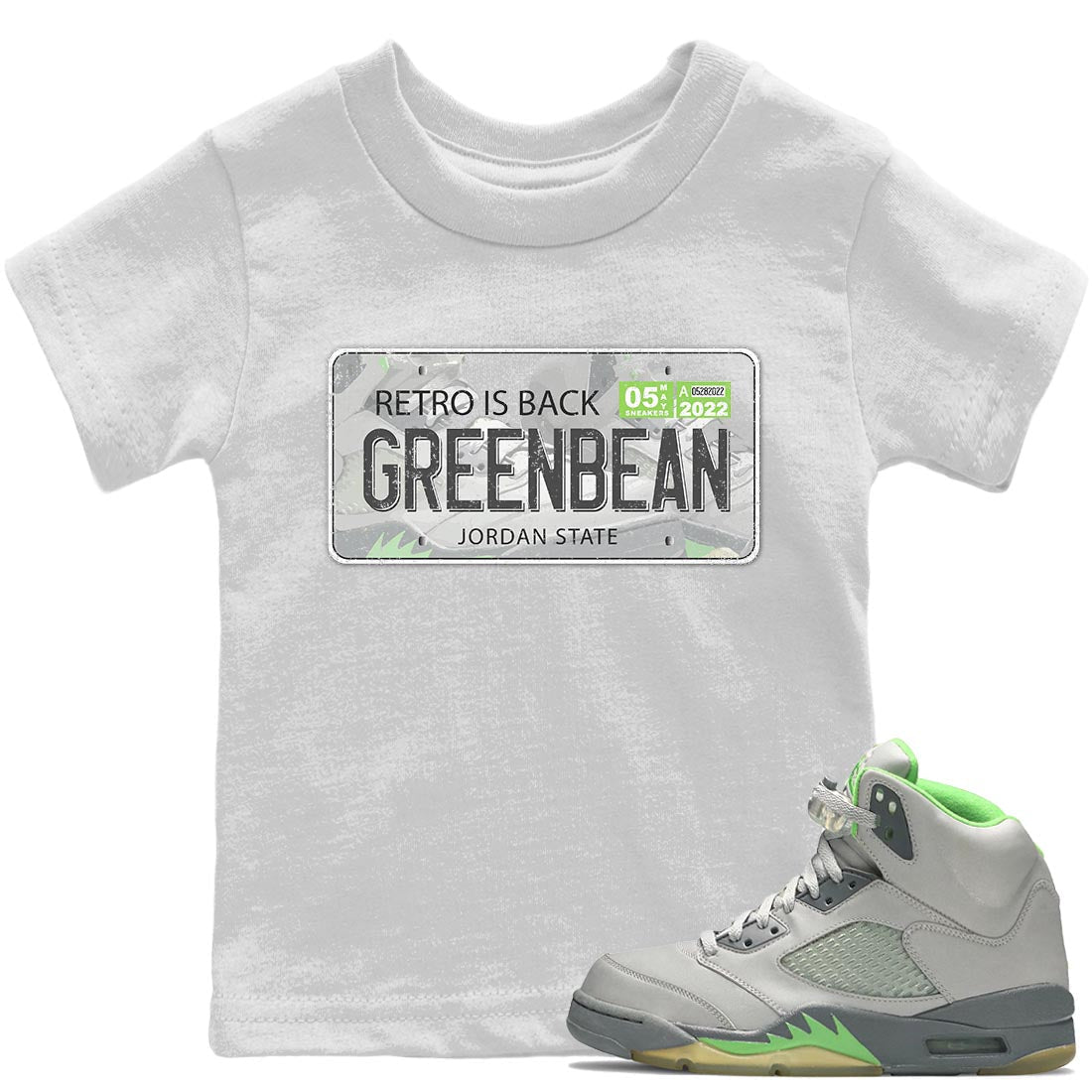 Jordan 5 Green Bean Sneaker Matching T-Shirt Jordan Plate Sneaker Tees Jordan 5 Green Bean Sneaker Release Tees Kids Shirts