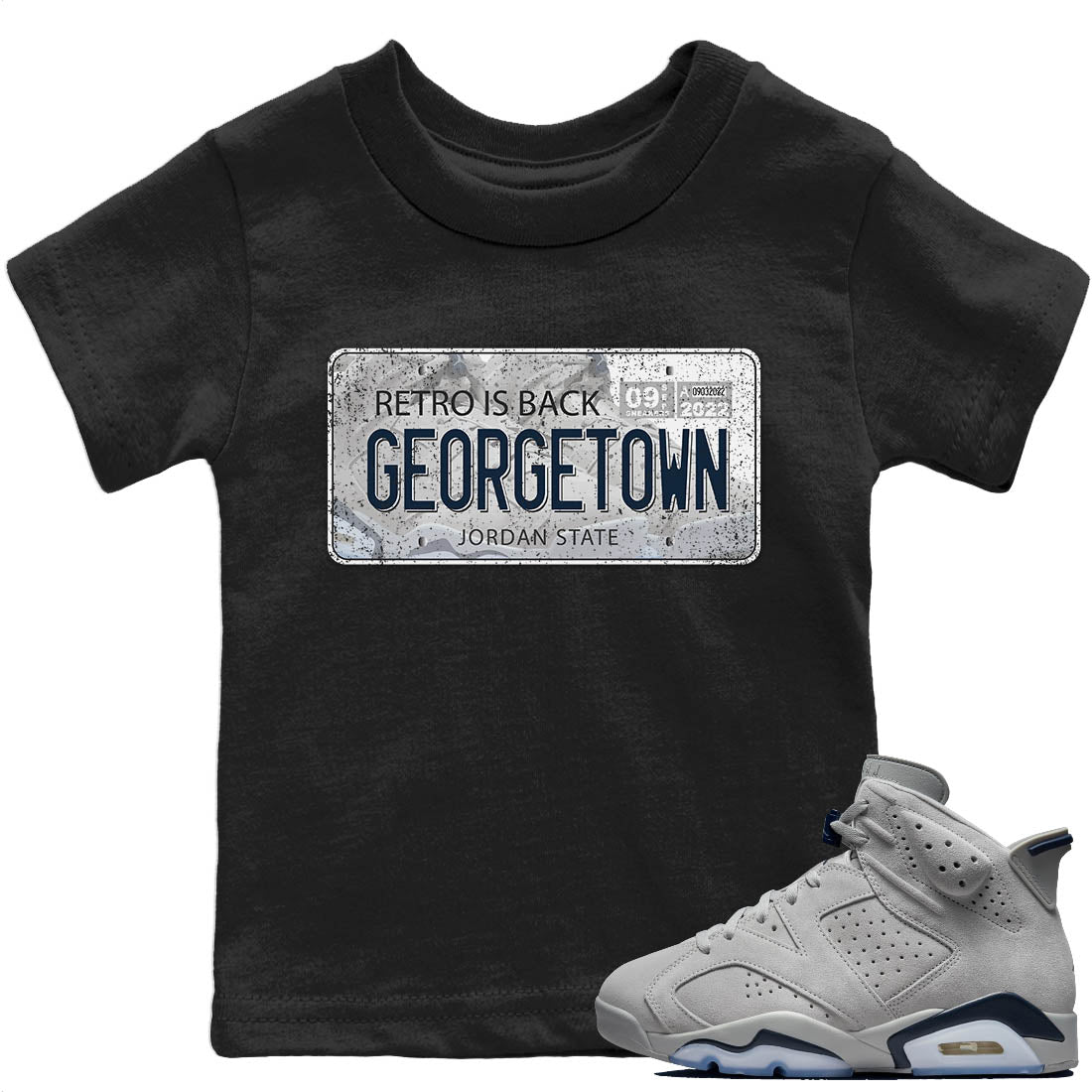Jordan 6 Georgetown Sneaker Matching T-Shirt Jordan Plate Sneaker Tees Jordan 6 Georgetown Sneaker Release Tees Kids Shirts
