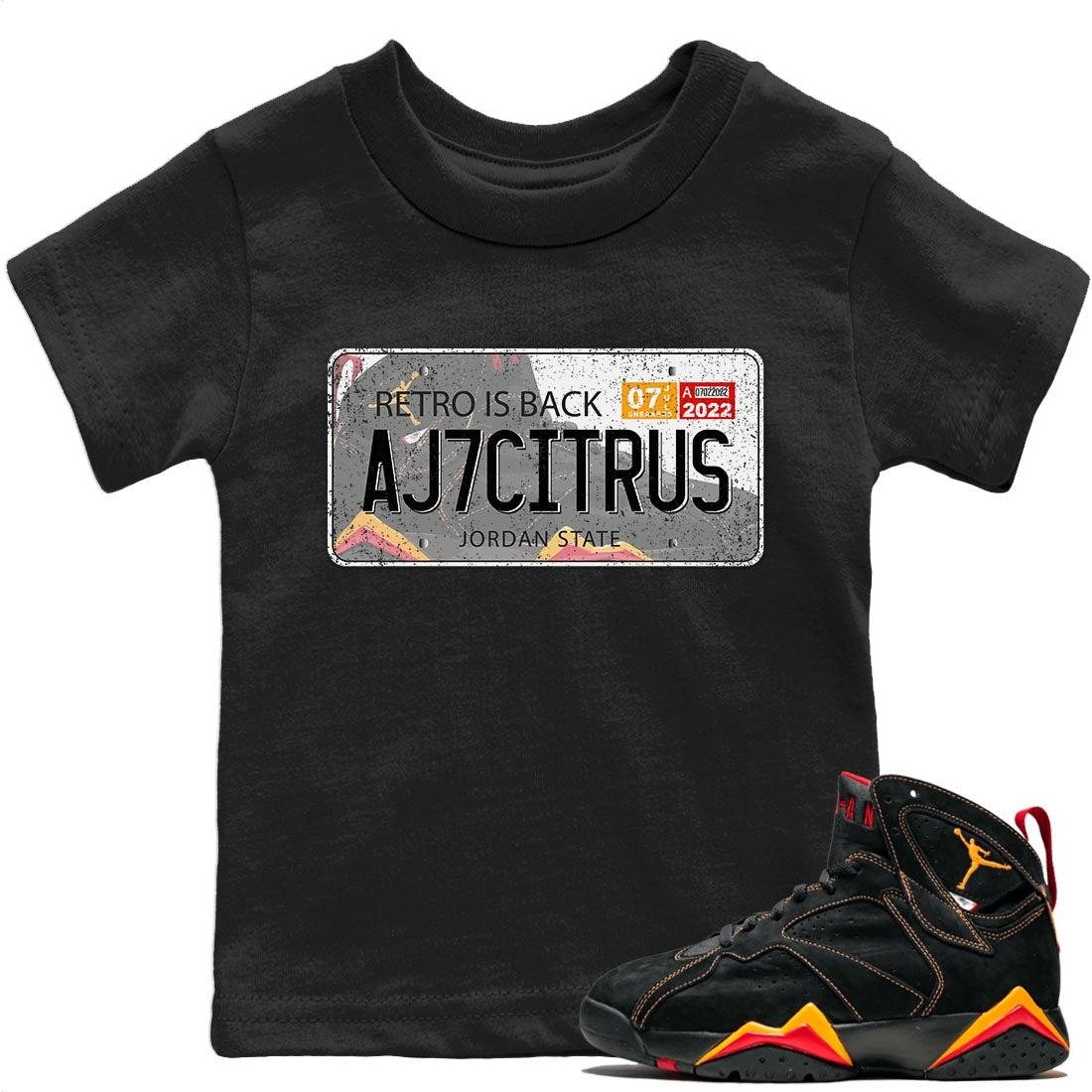 Jordan 7 Citrus Shirt To Match Jordans Jordan Plate Sneaker Tees Jordan 7 Citrus Drip Gear Zone Sneaker Matching Clothing Kids Shirts
