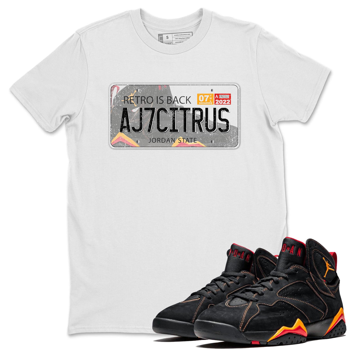 Jordan 7 Citrus Shirt To Match Jordans Jordan Plate Sneaker Tees Jordan 7 Citrus Drip Gear Zone Sneaker Matching Clothing Unisex Shirts