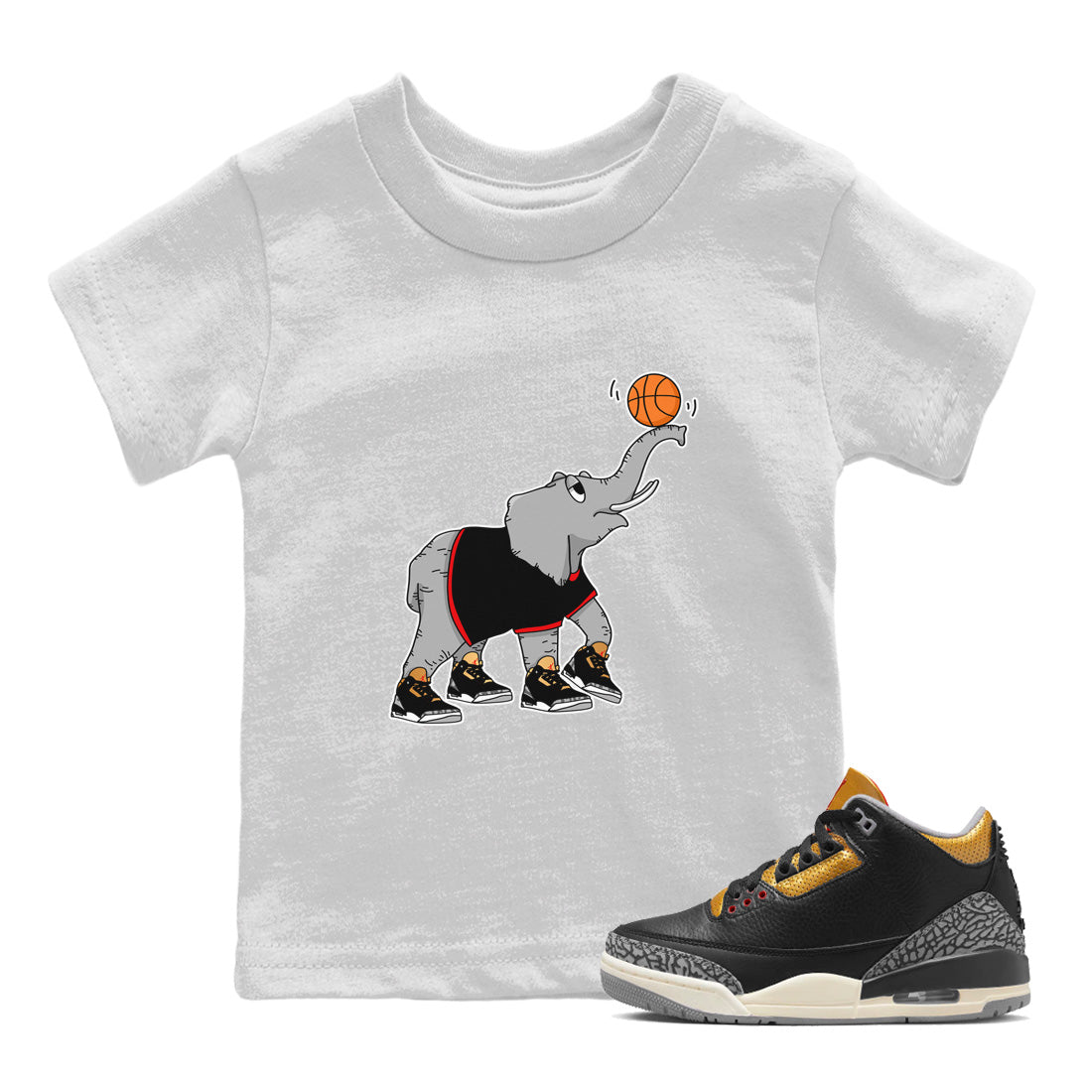 Jordan 3 Black Gold Sneaker Matching T-Shirt Juggling Elephant Sneaker Tees Jordan 3 Black Gold Sneaker Release Tees Kids Shirts