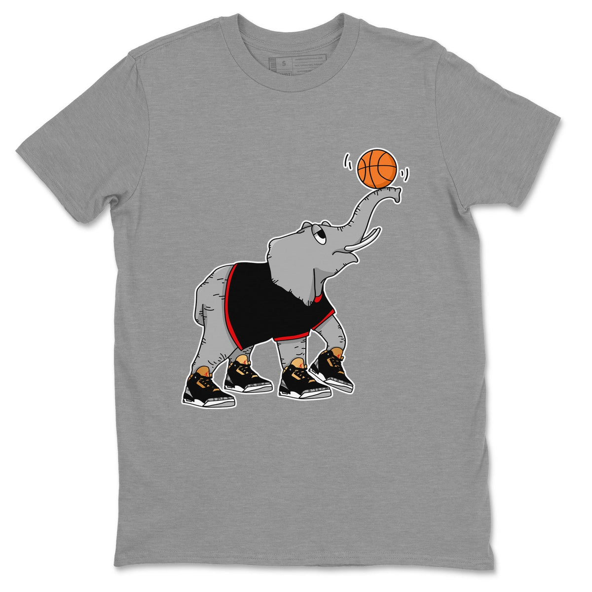 Jordan 3 Black Gold Sneaker Matching T-Shirt Juggling Elephant Sneaker Tees Jordan 3 Black Gold Sneaker Release Tees Crew Neck Tees