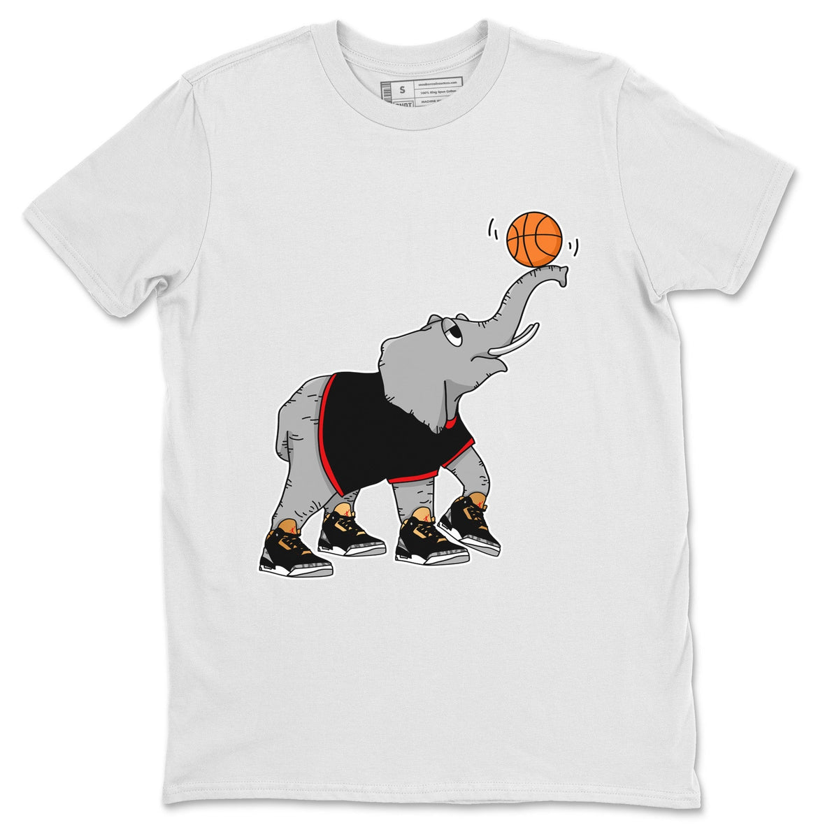 Jordan 3 Black Gold Sneaker Matching T-Shirt Juggling Elephant Sneaker Tees Jordan 3 Black Gold Sneaker Release Tees Crew Neck Tees