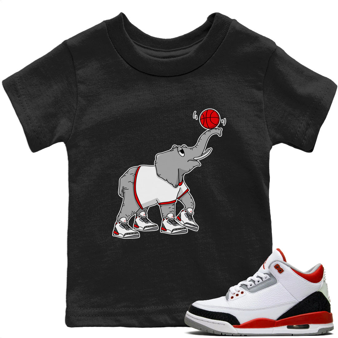 Jordan 3 Fire Red Sneaker Matching T-Shirt Juggling Elephant Sneaker Tees Jordan 3 Fire Red Sneaker Release Tees Kids Shirts