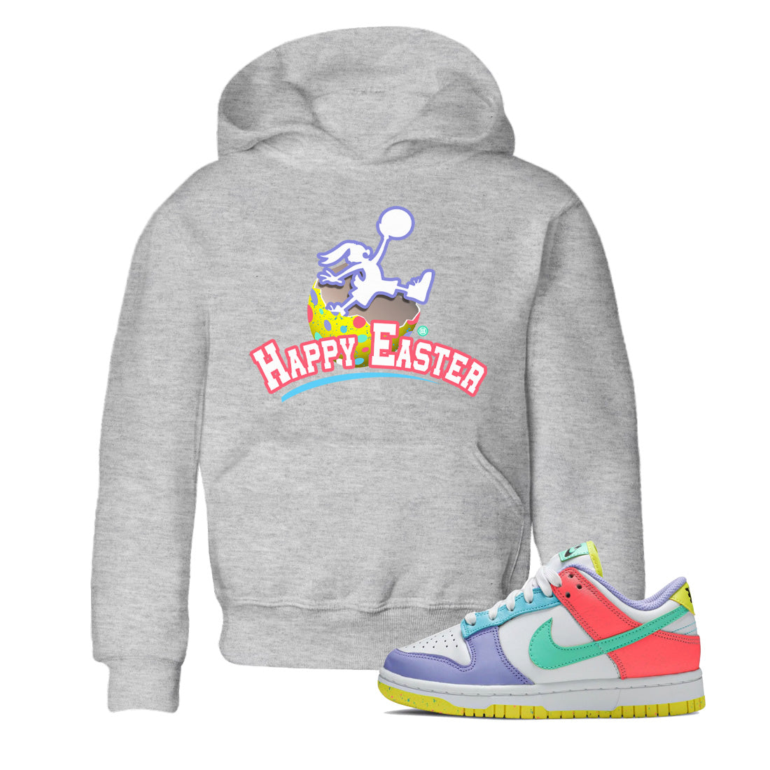 Dunk Easter Candy Sneaker Match Tees Jumpman Bunny Streetwear Sneaker Shirt Holiday Easter T-Shirt Sneaker Release Tees Kids Shirts Heather Grey 1