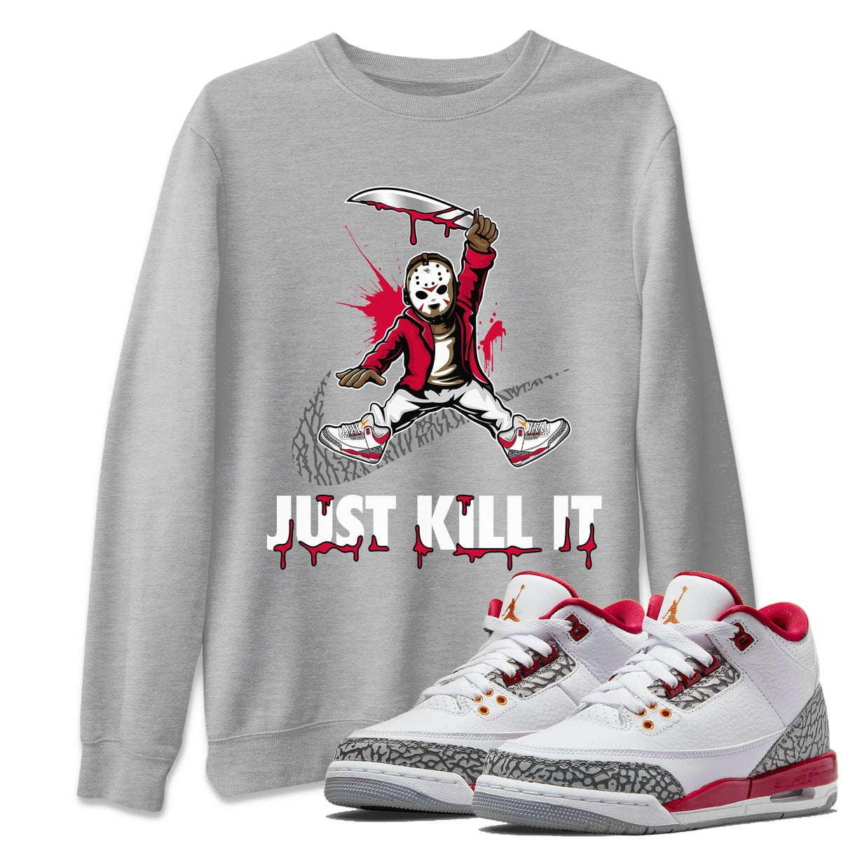 Jordan 3 Cardinal Sneaker Matching T-Shirt Just Kill It Sneaker Tees Jordan 3 Cardinal Sneaker Release Tees Crew Neck Tees