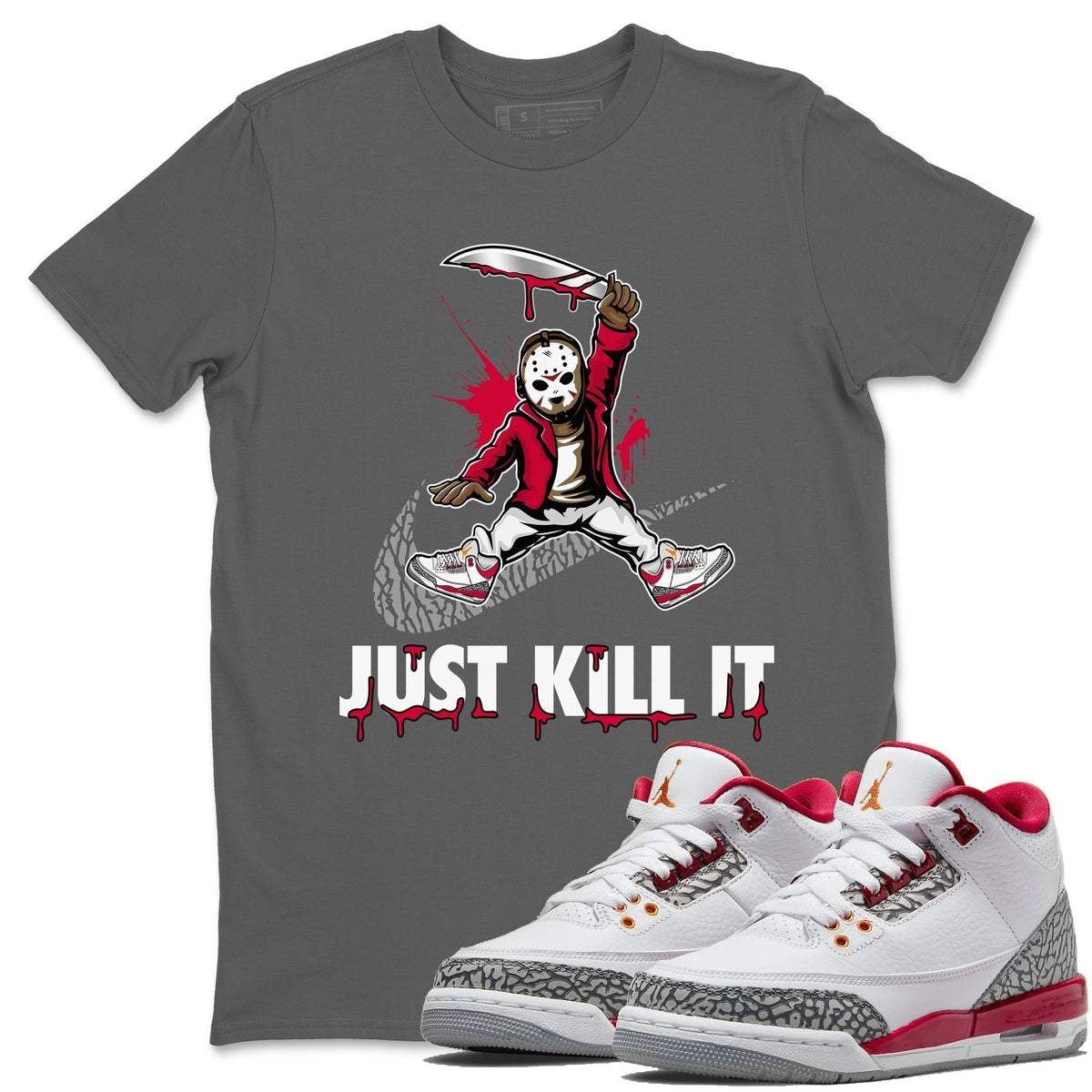 Jordan 3 Cardinal Sneaker Matching T-Shirt Just Kill It Sneaker Tees Jordan 3 Cardinal Sneaker Release Tees Crew Neck Tees