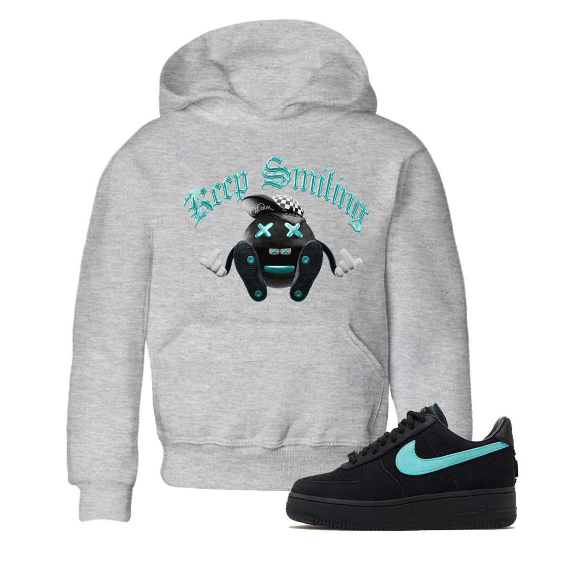 Air Force 1 Tiffany Sneaker Tees Drip Gear Zone Keep Smiling Sneaker Tees Nike Tiffany AF1Shirt Kids Shirts Heather Grey 1