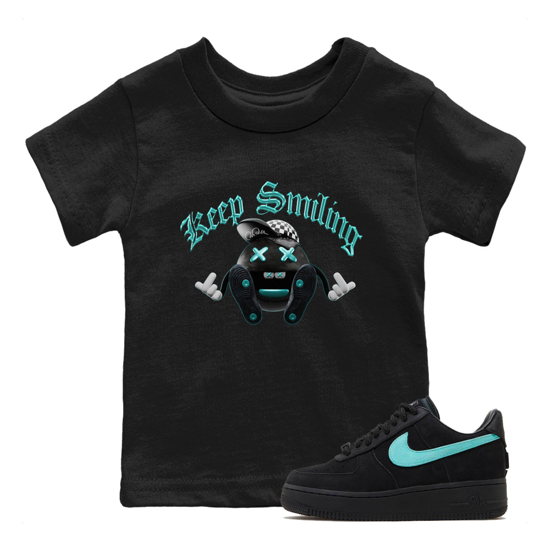Air Force 1 Tiffany Sneaker Tees Drip Gear Zone Keep Smiling Sneaker Tees Nike Tiffany AF1Shirt Kids Shirts Black 1