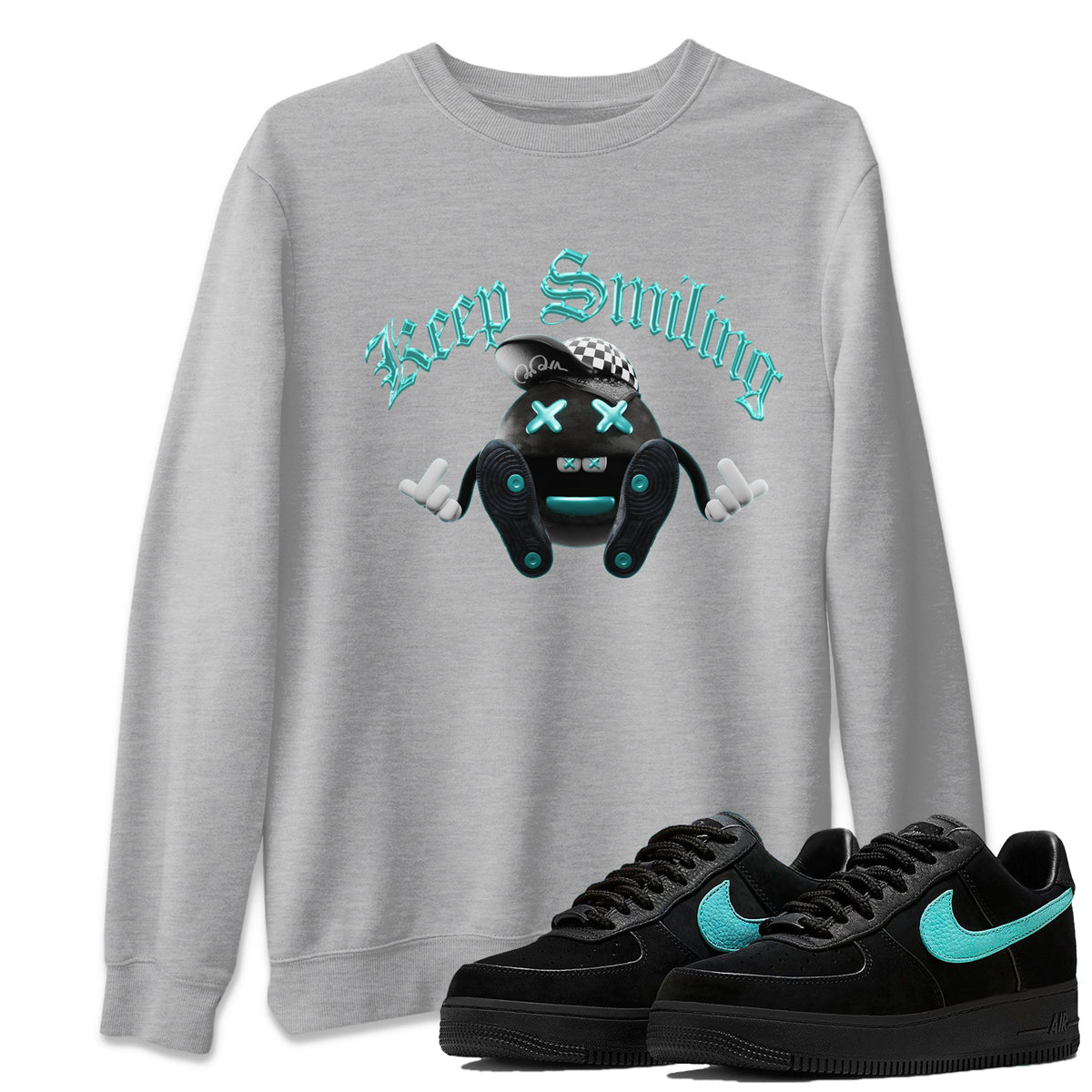 Air Force 1 Tiffany Sneaker Tees Drip Gear Zone Keep Smiling Sneaker Tees Nike Tiffany AF1Shirt Unisex Shirts Heather Grey 1