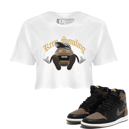 Air Jordan 1 Palomino shirt to match jordans Keep Smiling Streetwear Sneaker Shirt AJ1 High Palomino Drip Gear Zone Sneaker Matching Clothing White 1 Crop T-Shirt