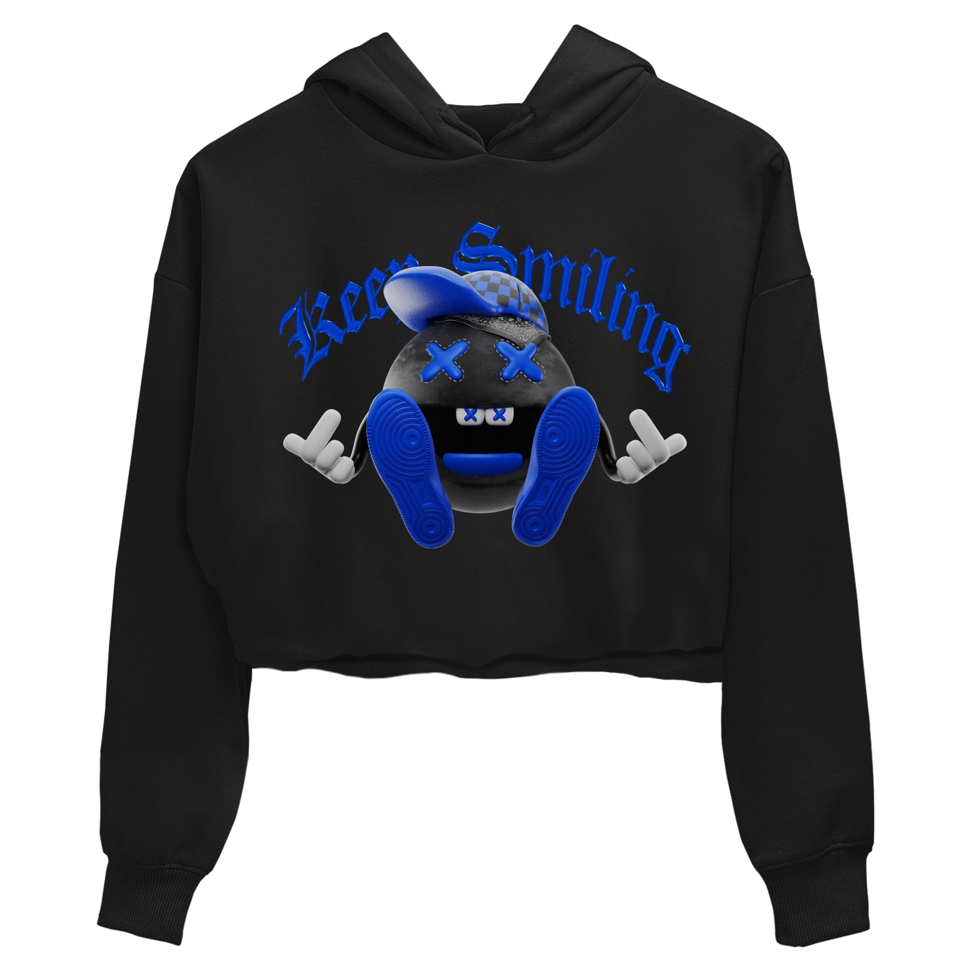 Air Jordan 1 Royal Reimagined shirt to match jordans Keep Smiling sneaker tees AJ1 OG HIGH Royal Reimagined Drip Gear Zone Black 2 Crop T-Shirt