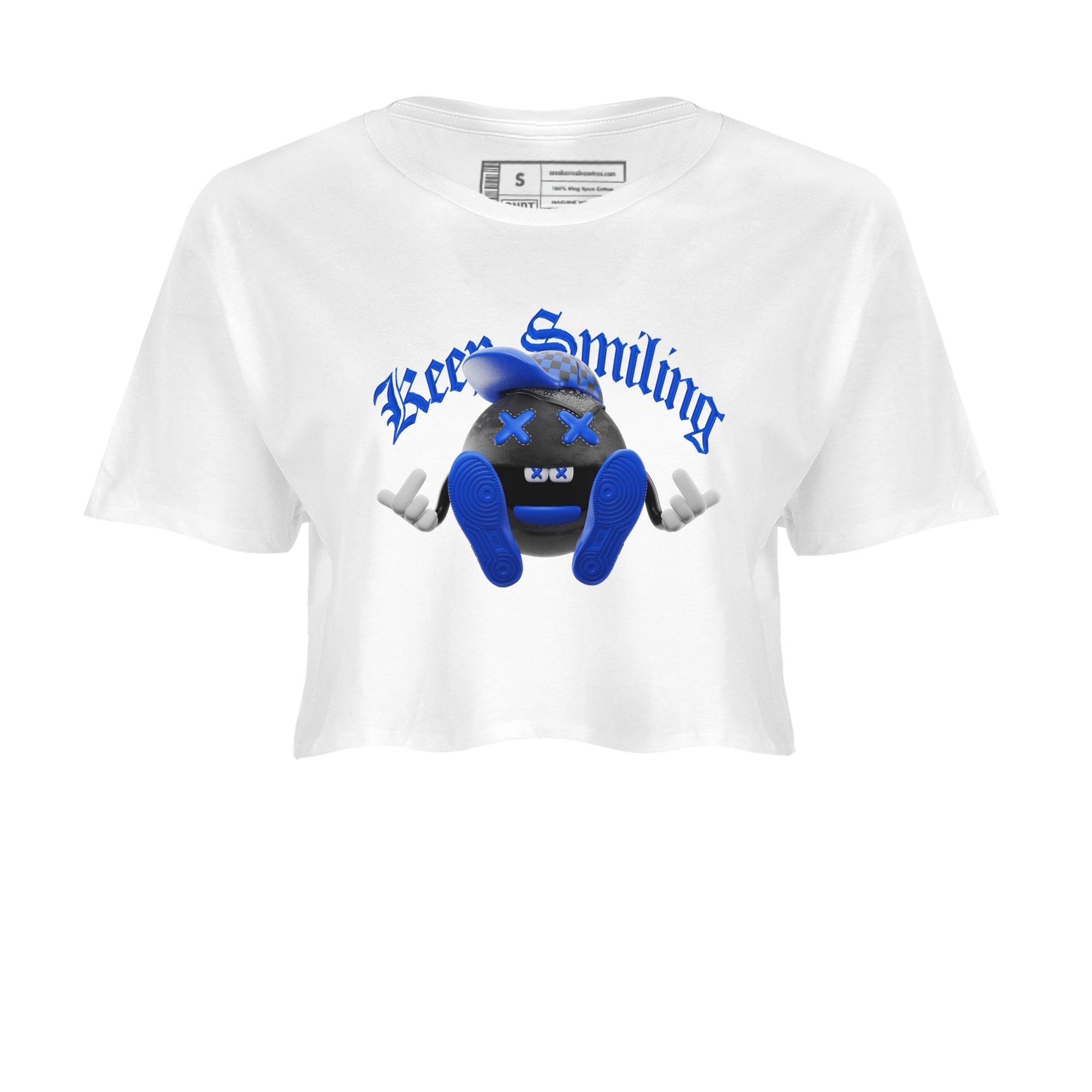 Air Jordan 1 Royal Reimagined shirt to match jordans Keep Smiling sneaker tees AJ1 OG HIGH Royal Reimagined Drip Gear Zone White 2 Crop T-Shirt