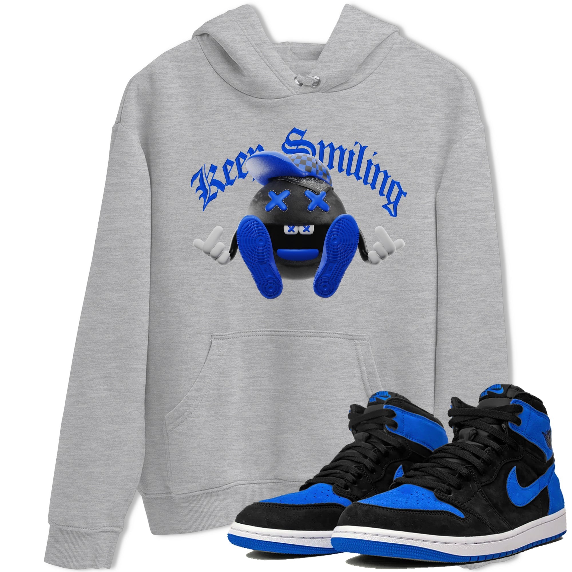 Air Jordan 1 Royal Reimagined shirt to match jordans Keep Smiling sneaker tees AJ1 OG HIGH Royal Reimagined Drip Gear Zone Unisex Sneaker Tees and Sneaker Match T-Shirt Heather Grey 1 T-Shirt