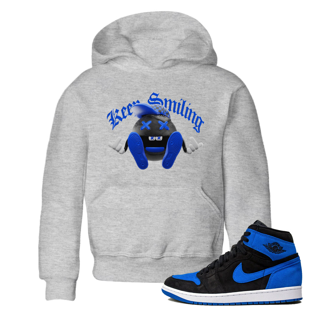 Air Jordan 1 Royal Reimagined shirt to match jordans Keep Smiling sneaker tees AJ1 OG HIGH Royal Reimagined Drip Gear Zone Kids Baby Toddler sneaker shirts Heather Grey 1 T-Shirt