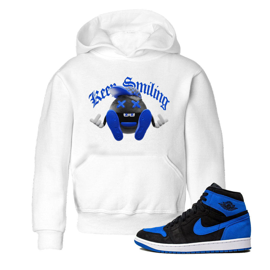 Air Jordan 1 Royal Reimagined shirt to match jordans Keep Smiling sneaker tees AJ1 OG HIGH Royal Reimagined Drip Gear Zone Kids Baby Toddler sneaker shirts White 1 T-Shirt
