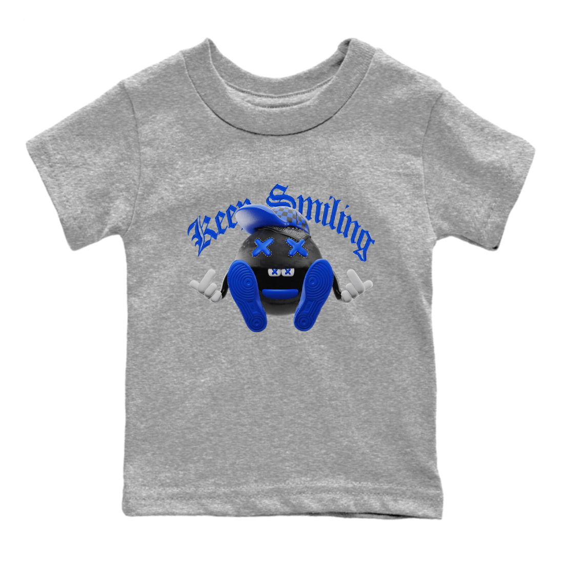 Air Jordan 1 Royal Reimagined shirt to match jordans Keep Smiling sneaker tees AJ1 OG HIGH Royal Reimagined Drip Gear Zone Kids Baby Toddler sneaker shirts Heather Grey 2 T-Shirt