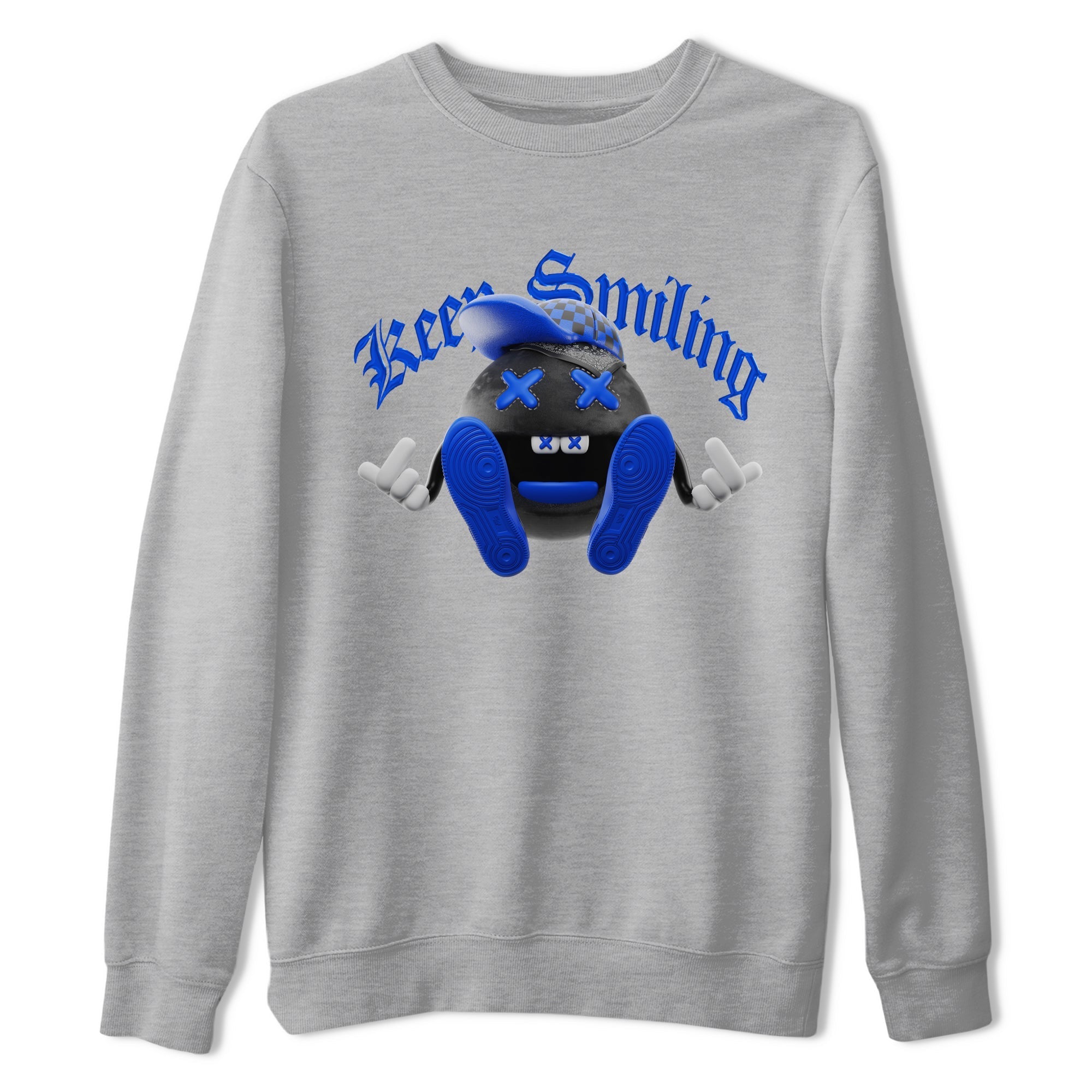 Air Jordan 1 Royal Reimagined shirt to match jordans Keep Smiling sneaker tees AJ1 OG HIGH Royal Reimagined Drip Gear Zone Unisex Sneaker Tees and Sneaker Match T-Shirt Heather Grey 2 T-Shirt