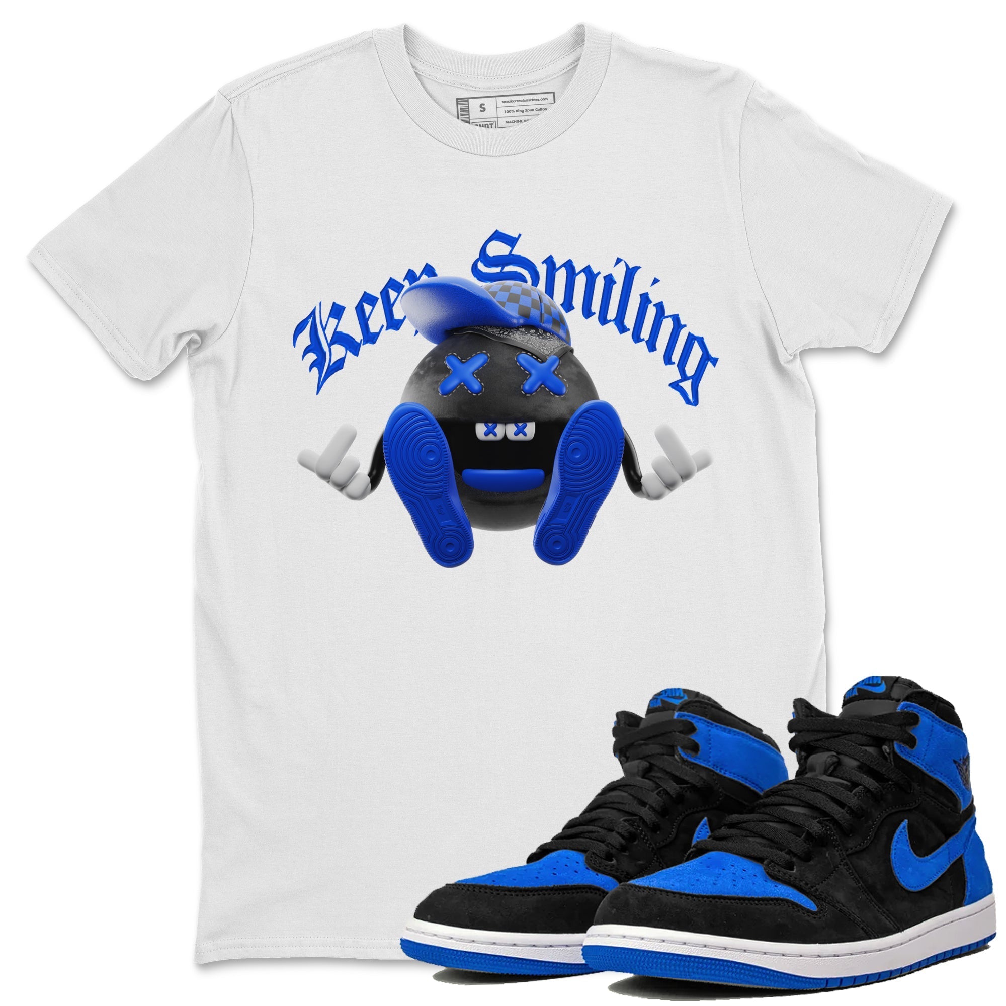 Air Jordan 1 Royal Reimagined shirt to match jordans Keep Smiling sneaker tees AJ1 OG HIGH Royal Reimagined Drip Gear Zone Unisex Sneaker Tees and Sneaker Match T-Shirt White 1 T-Shirt