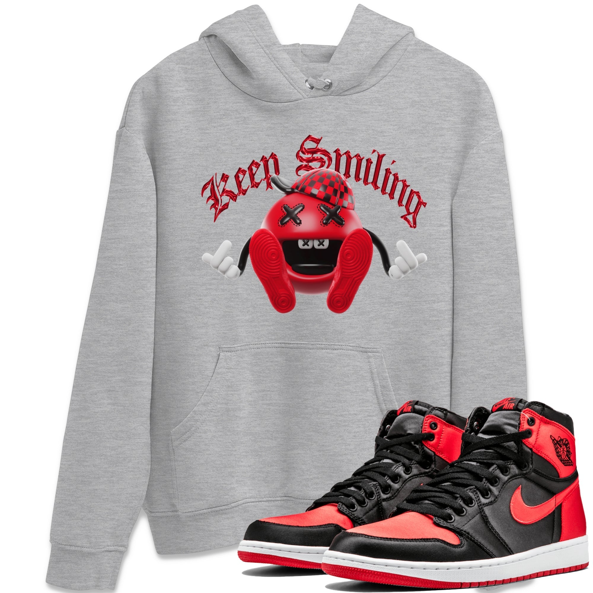 Air Jordan 1 Satin Bred Sneaker Match Tees Keep Smiling Sneaker Tees AJ1 Satin Bred Sneaker Release Tees Unisex Shirts Heather Grey 1