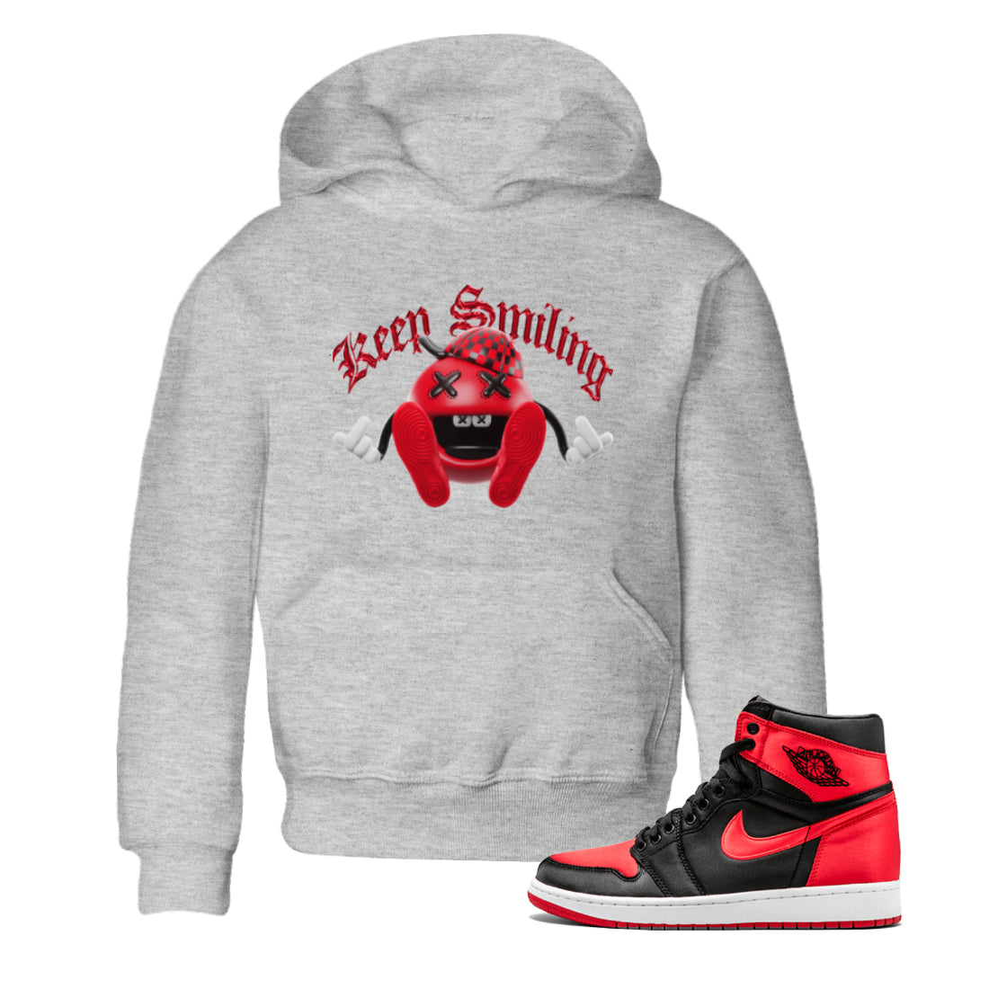 Air Jordan 1 Satin Bred Sneaker Match Tees Keep Smiling Sneaker Tees AJ1 Satin Bred Sneaker Release Tees Kids Shirts Heather Grey 1