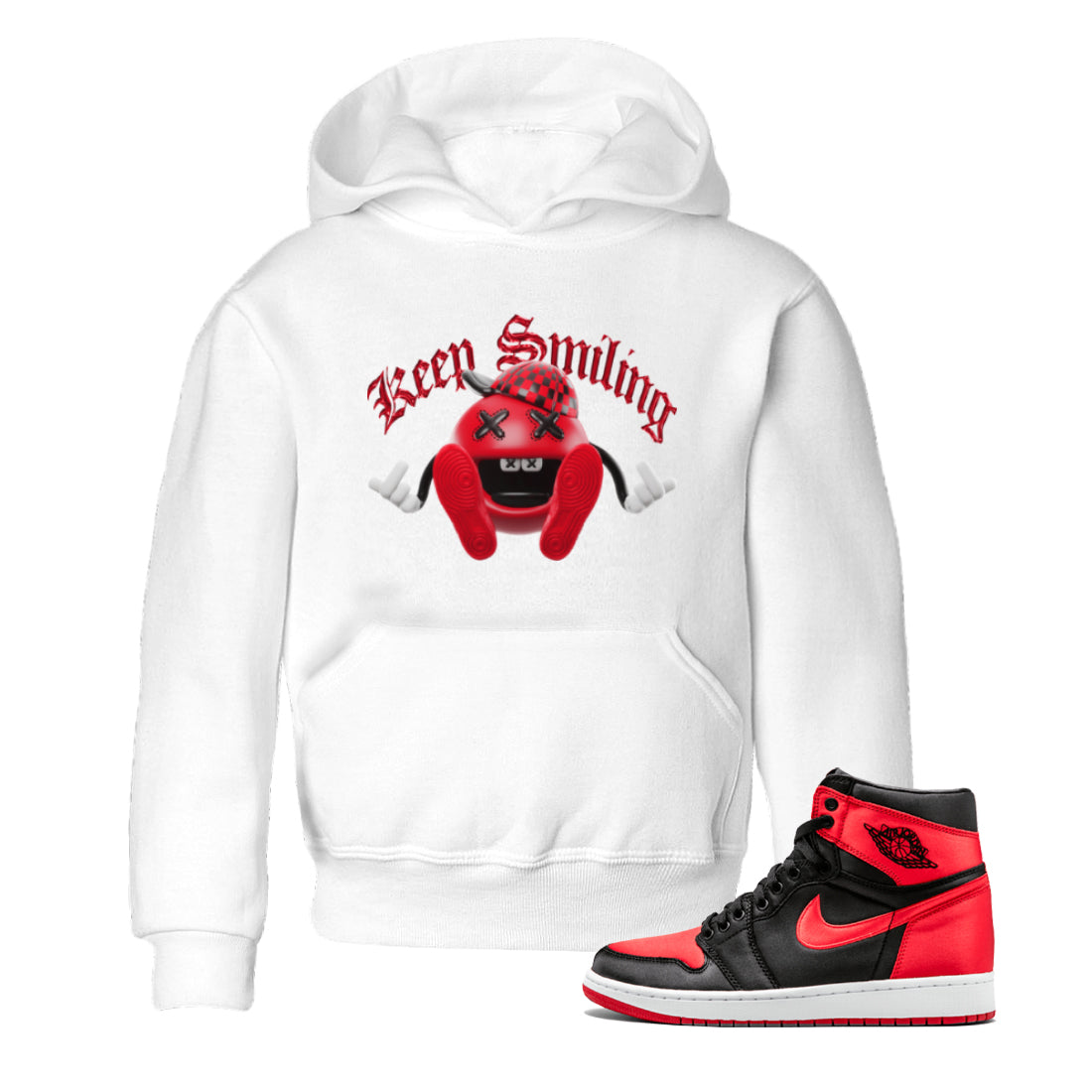 Air Jordan 1 Satin Bred Sneaker Match Tees Keep Smiling Sneaker Tees AJ1 Satin Bred Sneaker Release Tees Kids Shirts White 1