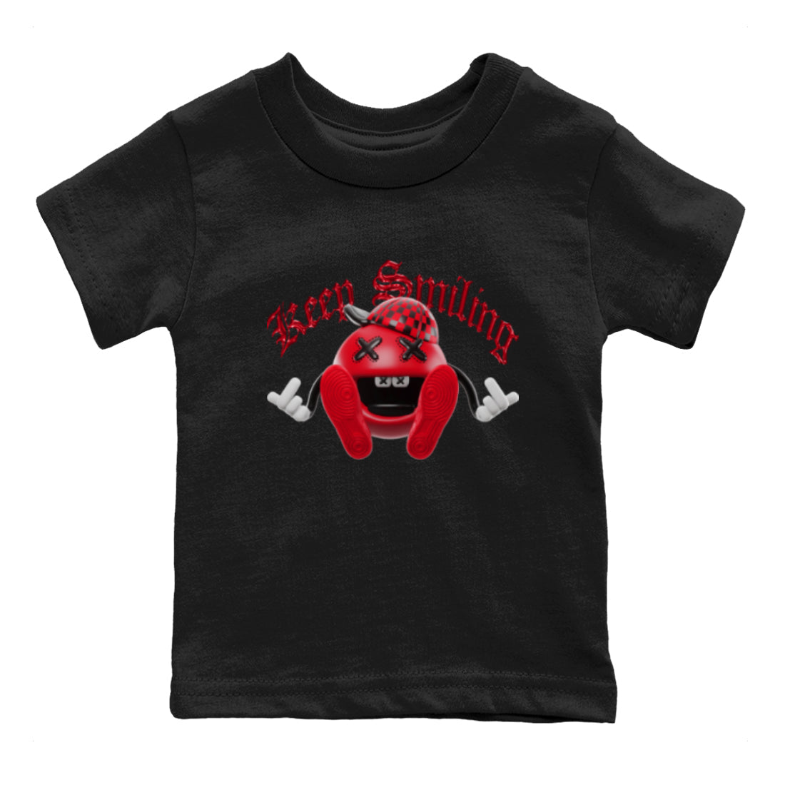Air Jordan 1 Satin Bred Sneaker Match Tees Keep Smiling Sneaker Tees AJ1 Satin Bred Sneaker Release Tees Kids Shirts Black 2