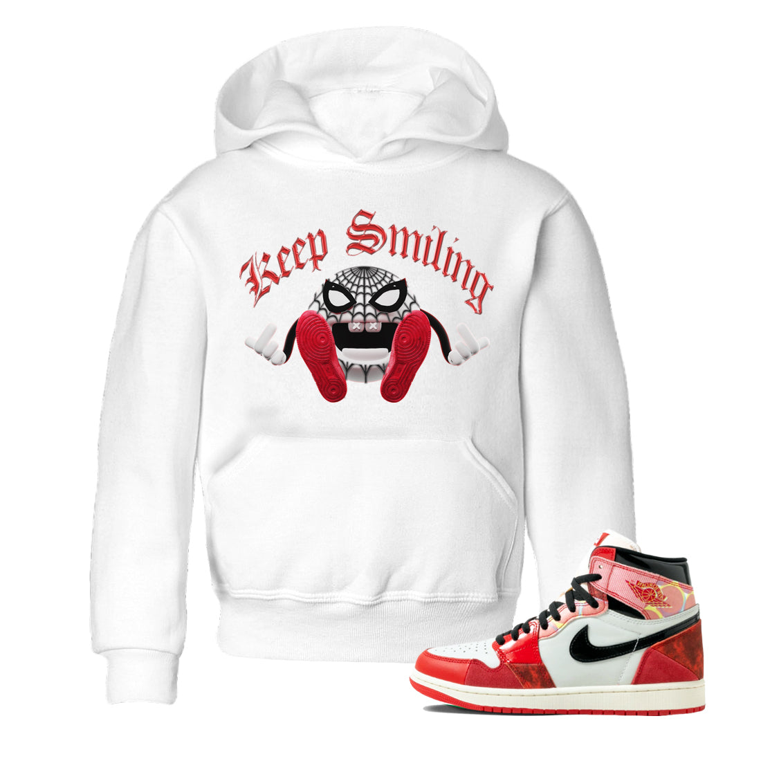 Air Jordan 1 Spider Man Sneaker Tees Drip Gear Zone Keep Smiling Sneaker Tees AJ1 Spider Man Shirt Kids Shirts White 1