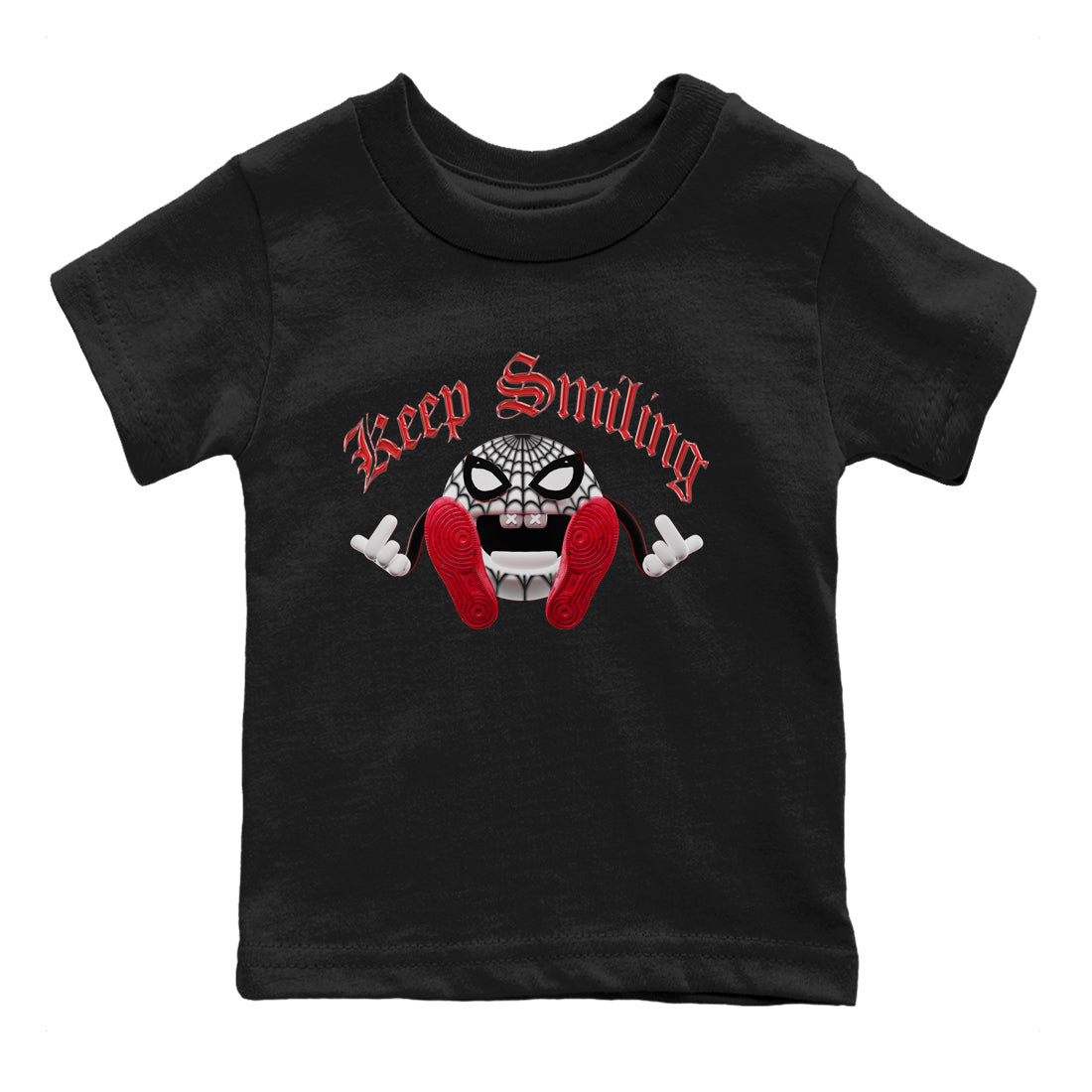 Air Jordan 1 Spider Man Sneaker Tees Drip Gear Zone Keep Smiling Sneaker Tees AJ1 Spider Man Shirt Kids Shirts Black 2