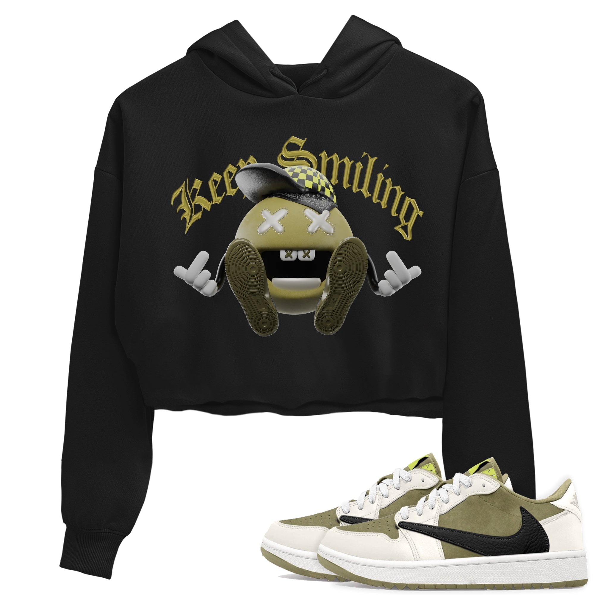 Air Jordan 1 Travis Scott Golf shirt to match jordans Keep Smiling Streetwear Sneaker Shirt AJ1 lowTravis Scott Golf Drip Gear Zone Sneaker Matching Clothing Black 1 Crop T-Shirt