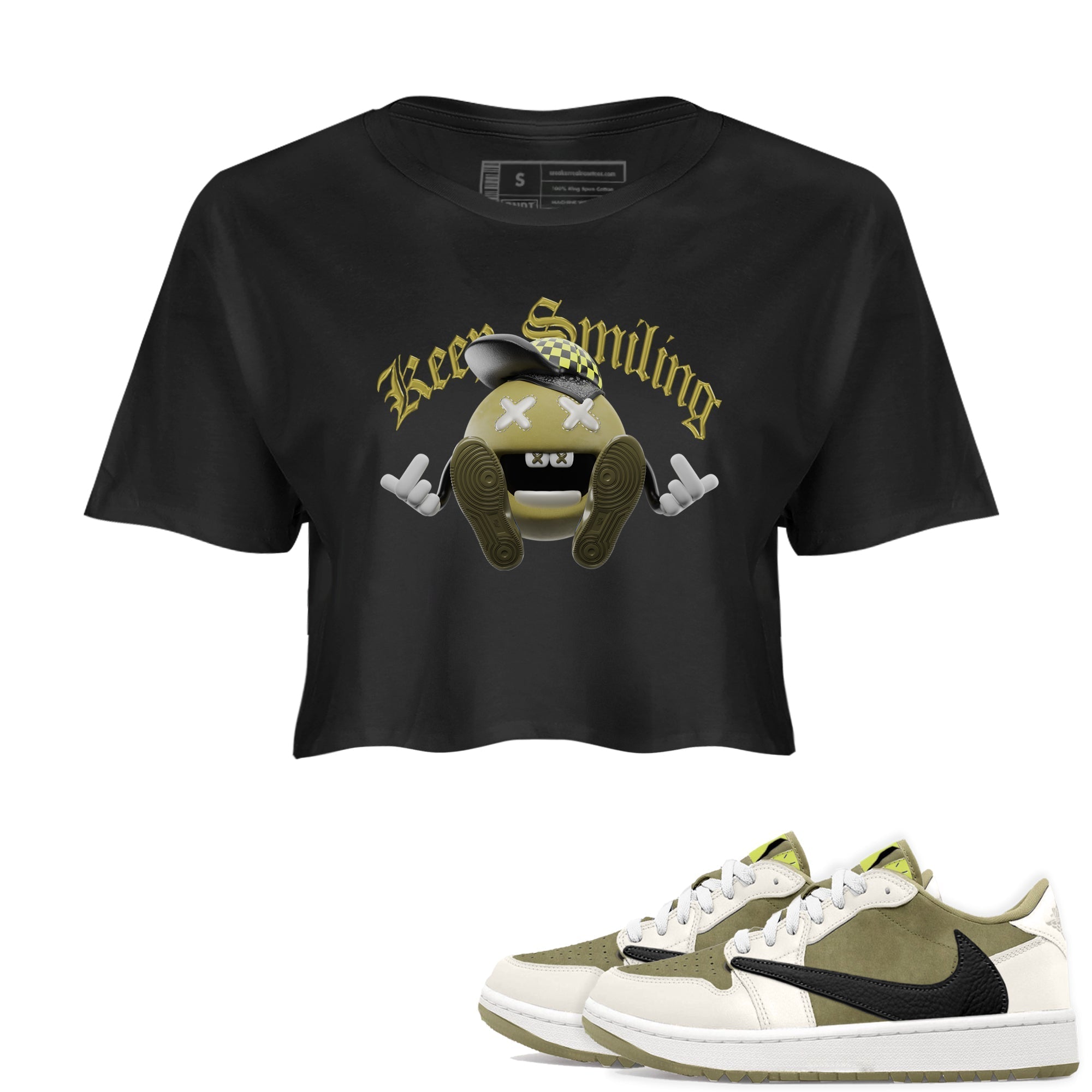 Air Jordan 1 Travis Scott Golf shirt to match jordans Keep Smiling Streetwear Sneaker Shirt AJ1 lowTravis Scott Golf Drip Gear Zone Sneaker Matching Clothing Black 1 Crop T-Shirt