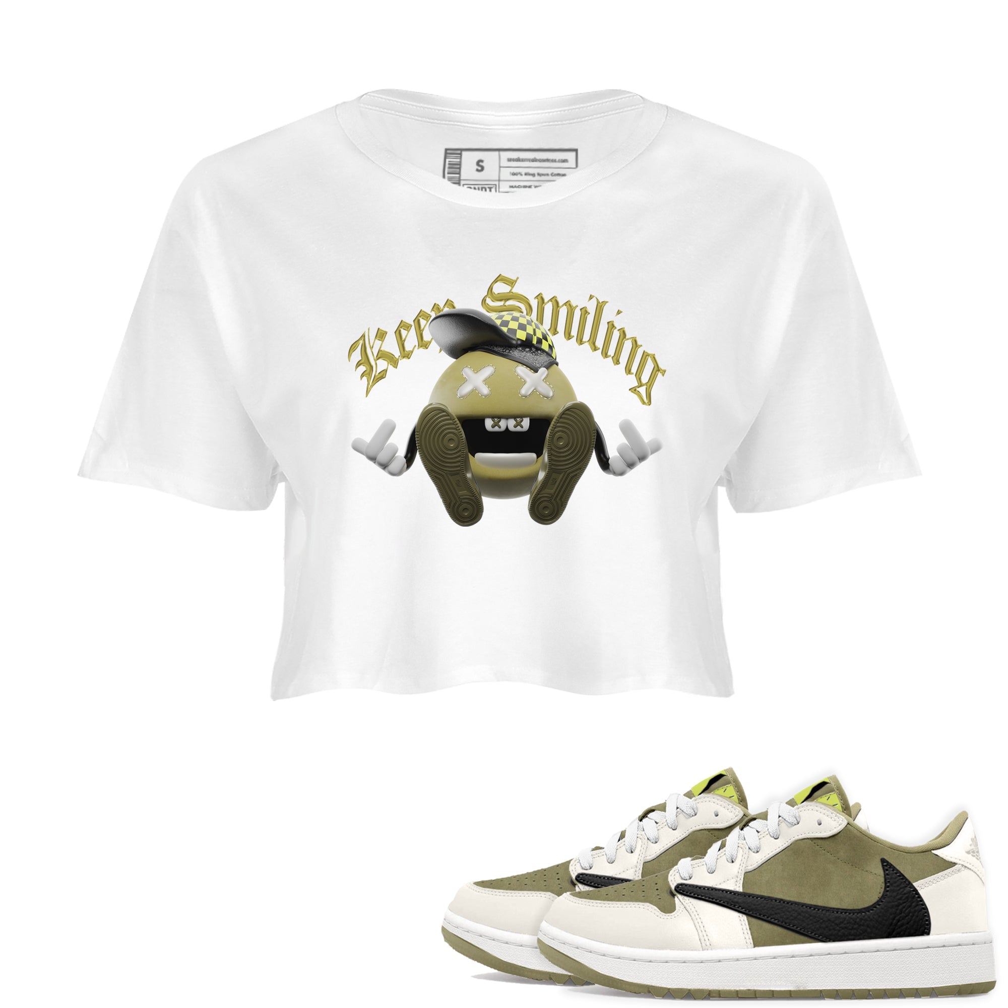 Air Jordan 1 Travis Scott Golf shirt to match jordans Keep Smiling Streetwear Sneaker Shirt AJ1 lowTravis Scott Golf Drip Gear Zone Sneaker Matching Clothing White 1 Crop T-Shirt